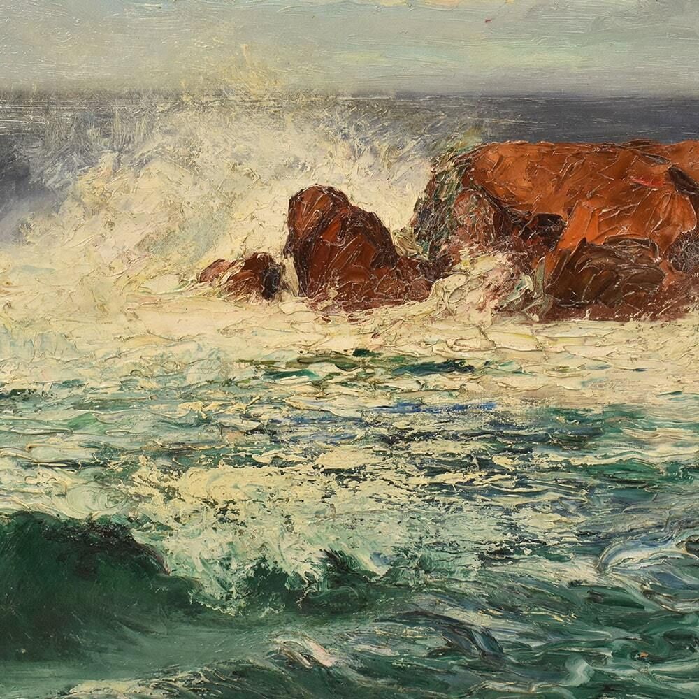 Art Deco Painting, Léon Galand, Marine, Seascape, Waves And Rocks, 20th Century photo Art