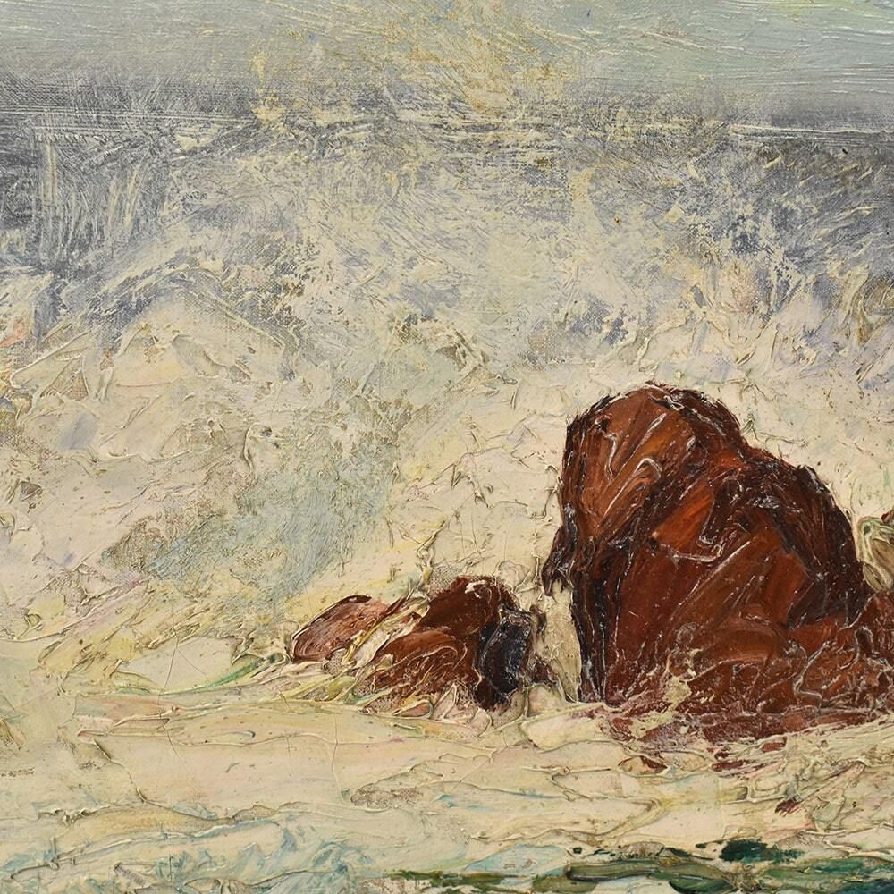 Art Deco Painting, Léon Galand, Marine, Seascape, Waves And Rocks, 20th Century photo buy