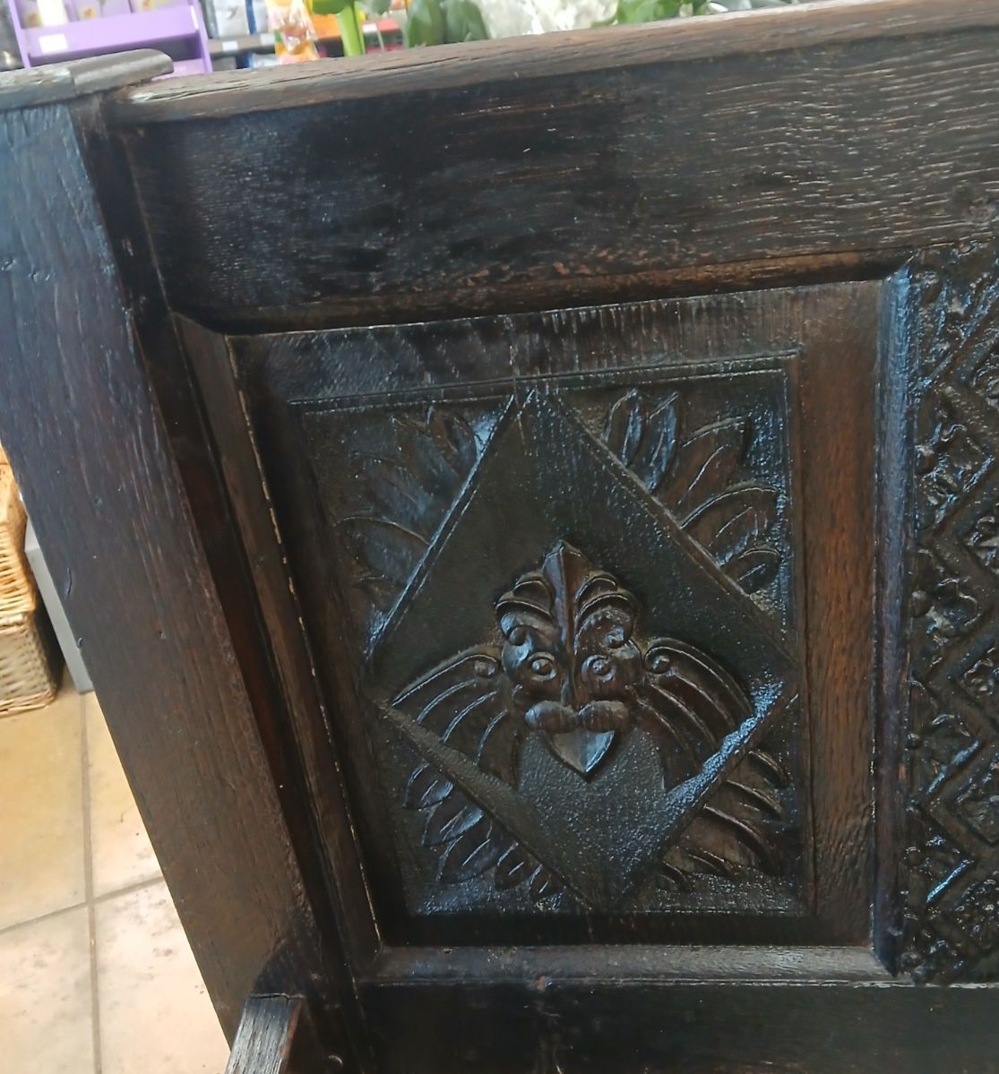 photo for sale 18th Century Pine Hand Carved Hall Bench Poss Reconstructed  Queen Anne Coffer