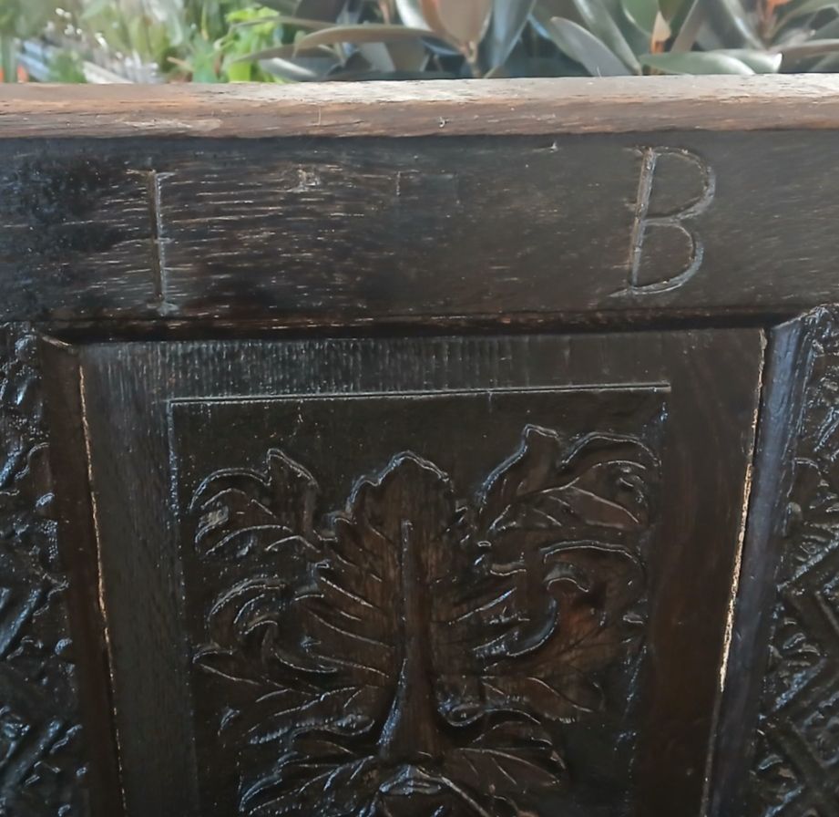 photo vinterior 18th Century Pine Hand Carved Hall Bench Poss Reconstructed  Queen Anne Coffer