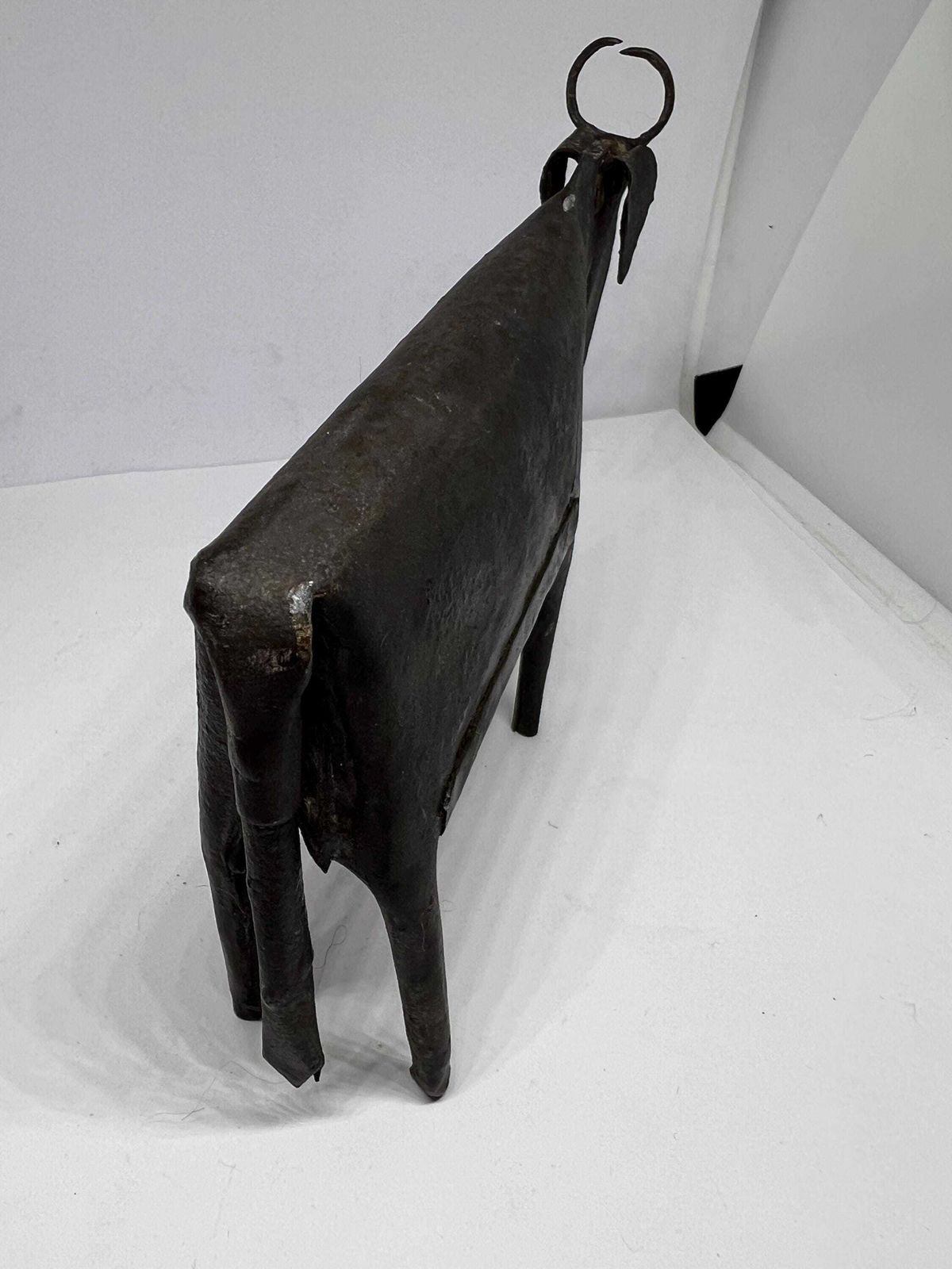 Brutalist Metal Cow Sculpture. Hand Forged Minimalist Bovine Figure. Iron Abstract Folk Art Figurine. Quirky Horned Metal Heifer. Mcm Decor. photo 57.0