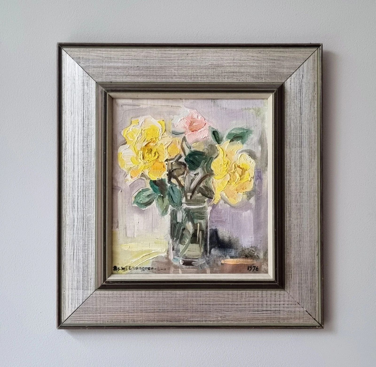 Original Framed Vintage Mid Century Swedish Floral Study Delicate Roses  Astri Ekengren  Larsson (1898 1980)