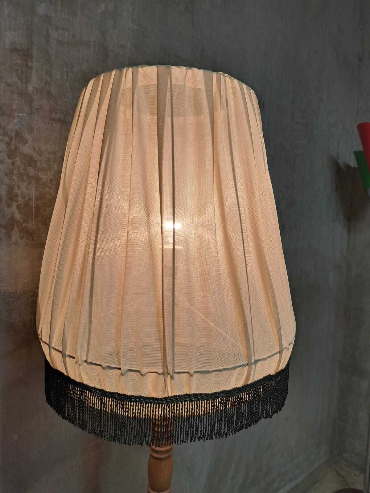 Vintage Wooden Floor Lamp With Pleated Shade, 1970s photo for sale