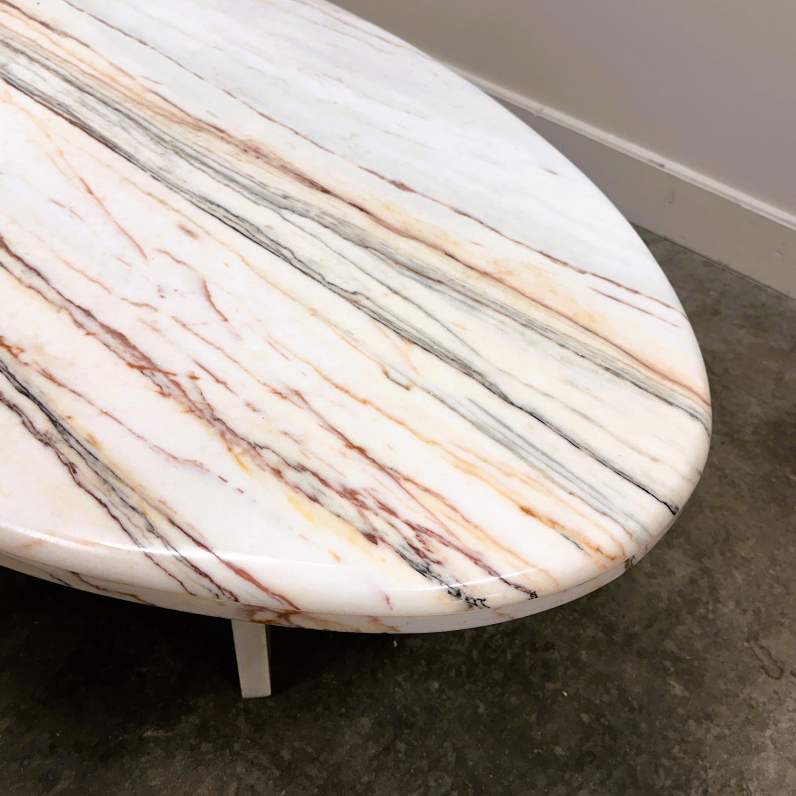 Stunning Oval Breccia Sarda Striato Marble Coffee Table, Italy 1980s. photo furniture