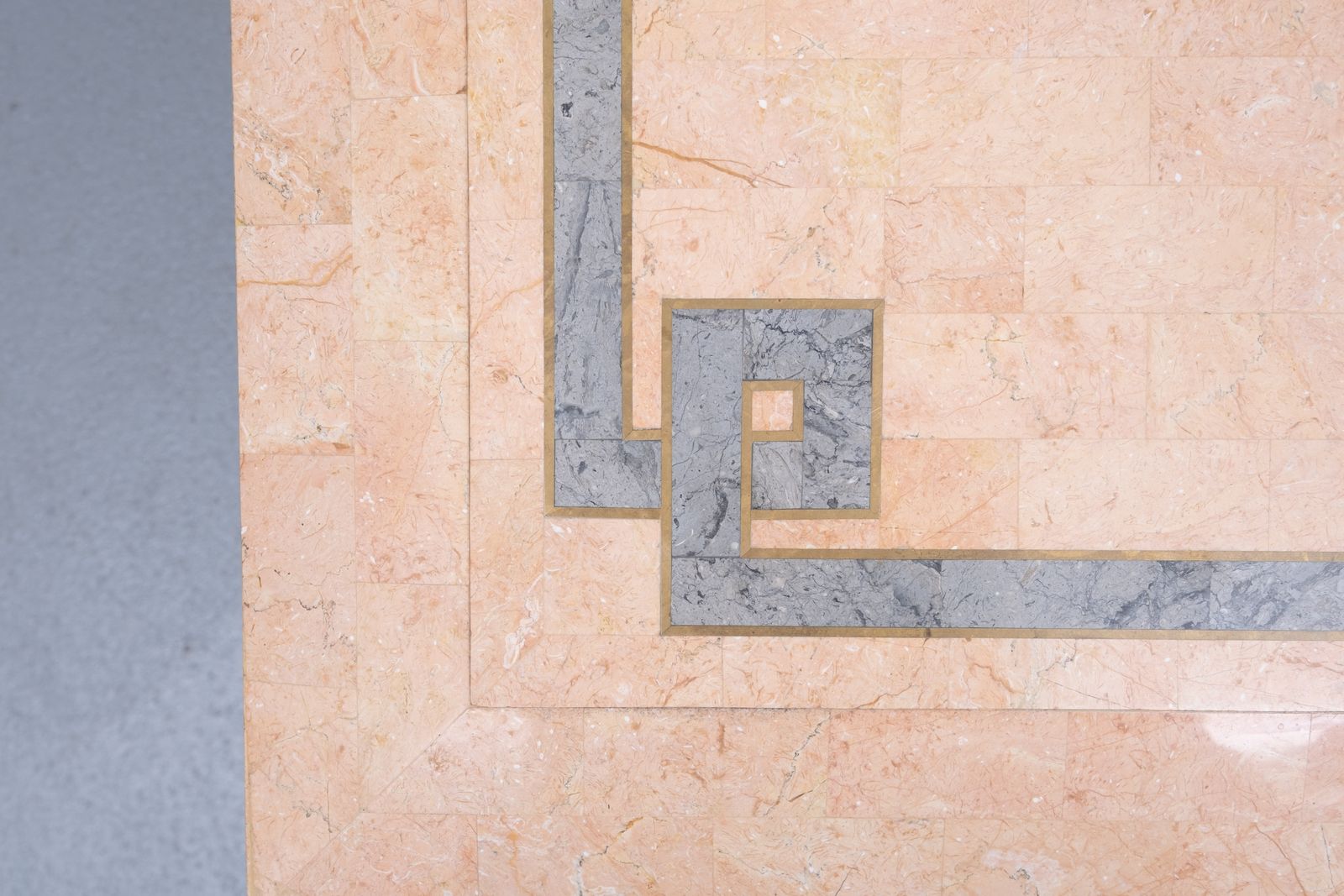 Robert Marcius Pink Tessellated Marble And Brass Inlay Coffee Table 1970s photo 2100.0
