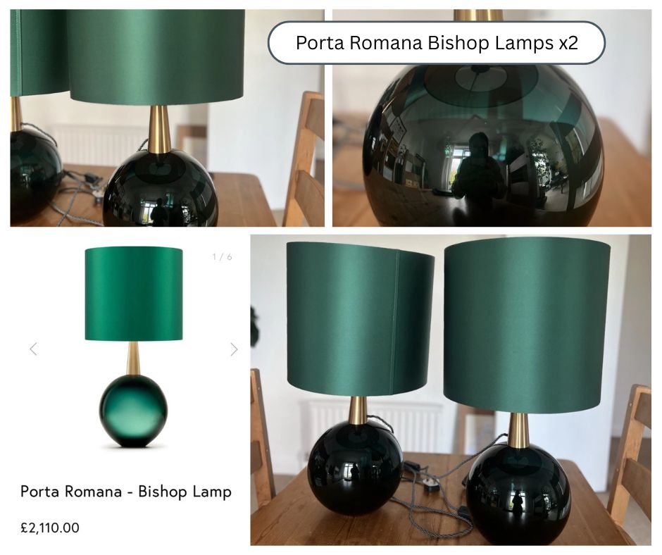 Pair Of Porta Romana Bishop Lamps In Emerald Green   Blown Glass photo furniture