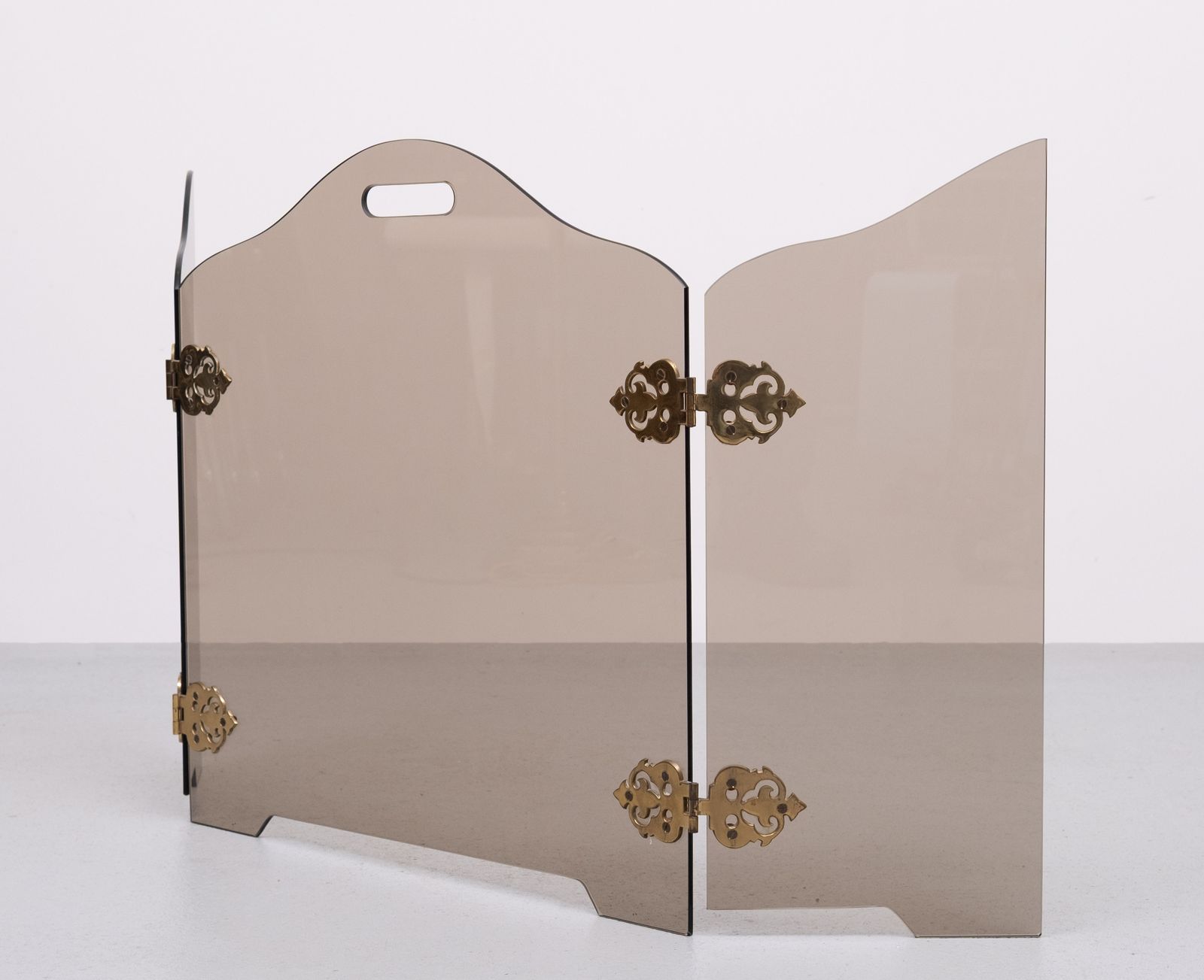 Drieluik Haardscherm Van Rookglas, Ca. Jaren 1950 photo for sale