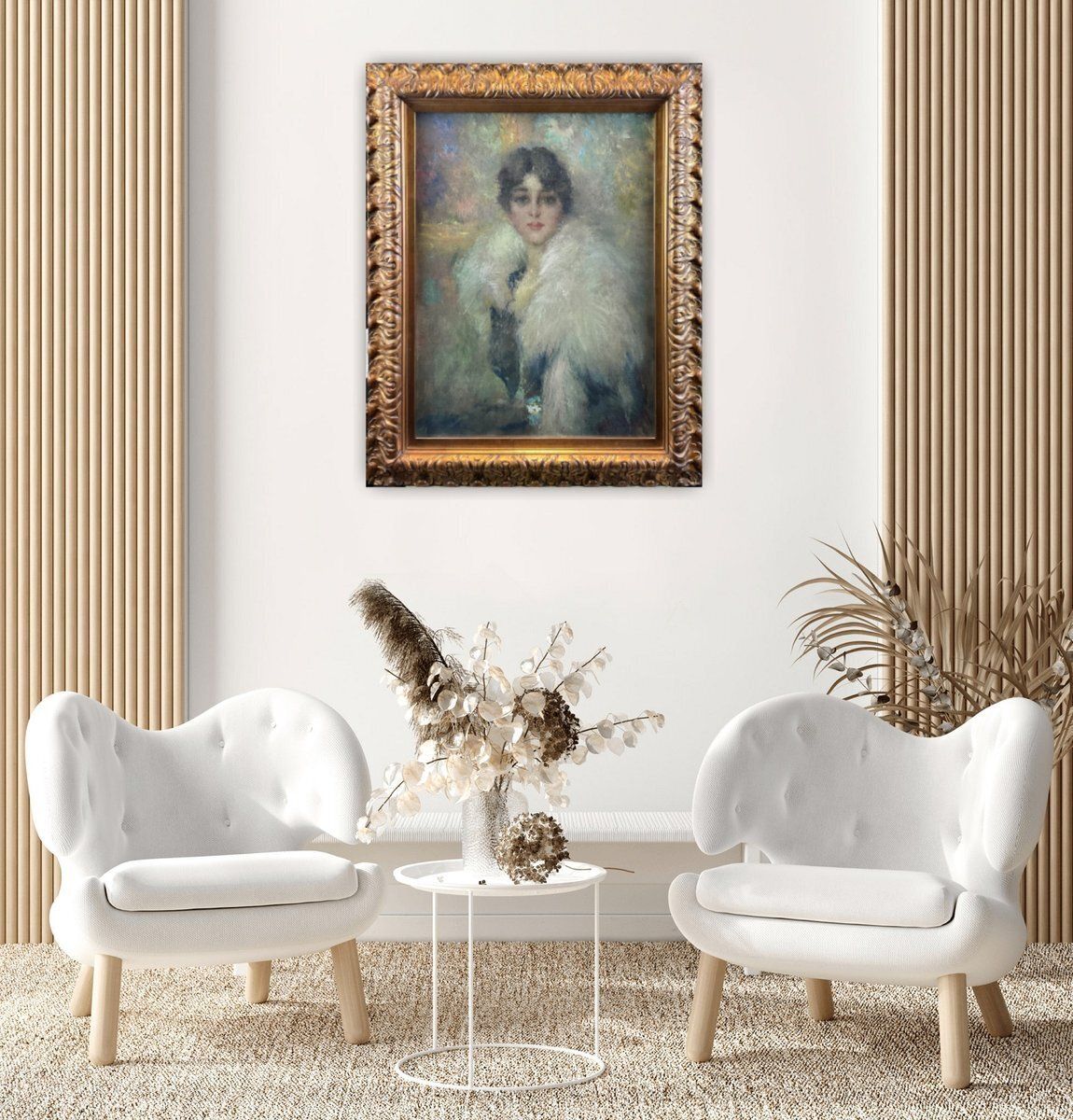 Portrait Of A Young Woman, Oil Painting On Canvas, 1917, Framed photo furniture
