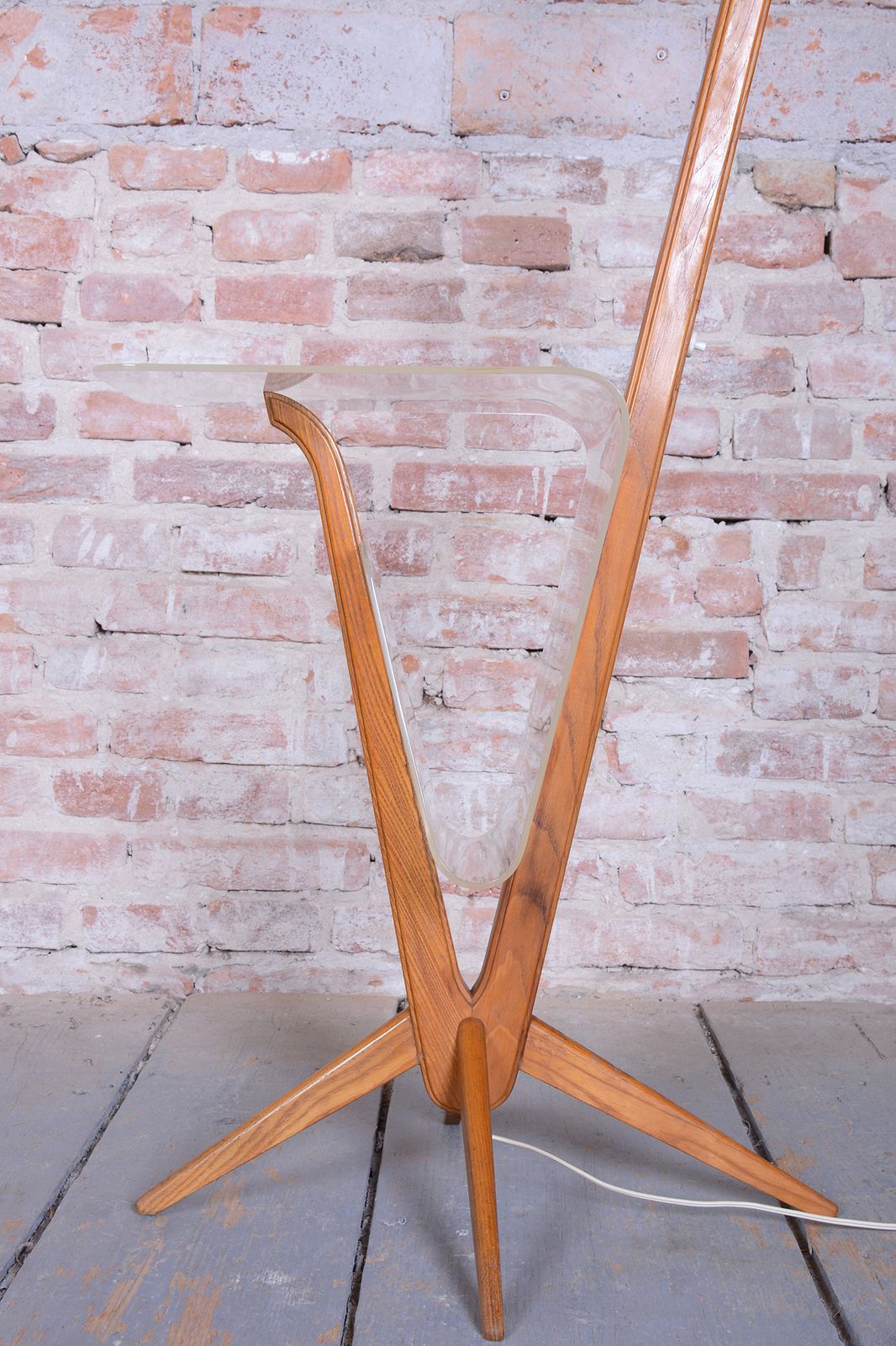 photo furniture Restored Mid Century Floor Lamp, By Krásná Jizba, Beech, Rattan, Czech, 1950s