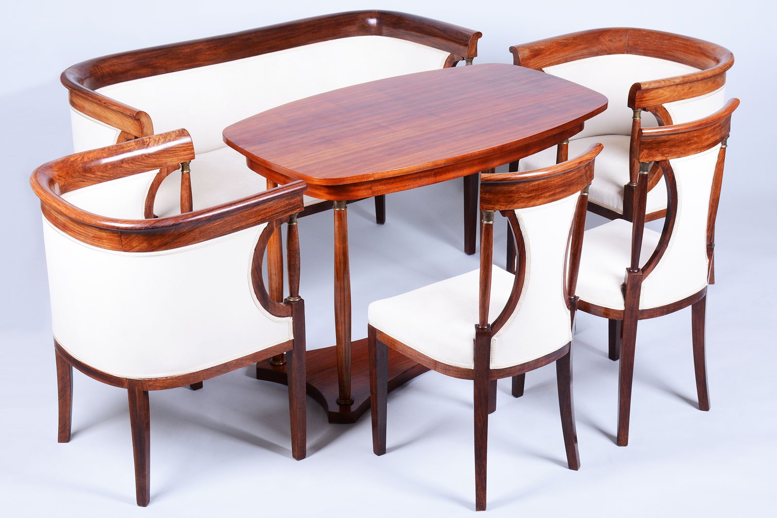 Restored Art Deco Seating Set, Palisander, Reupholstered, France. 1920s