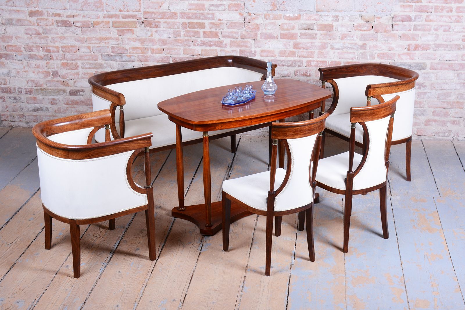 Restored Art Deco Seating Set, Palisander, Reupholstered, France. 1920s photo for sale