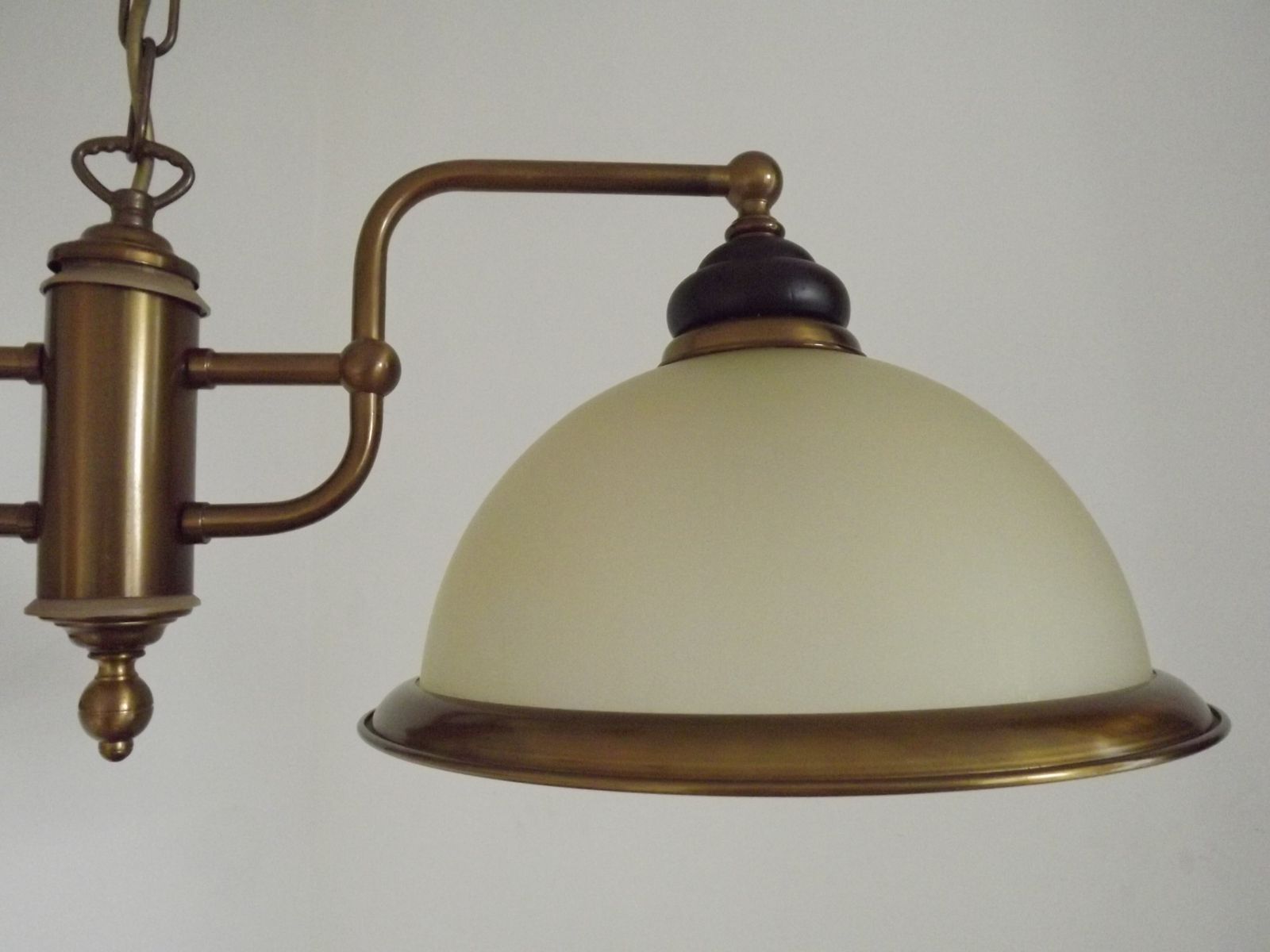 French Mid Century Bronze Effect And Black Metal Double Billiard Light With Cream Glass Shades photo vinterior