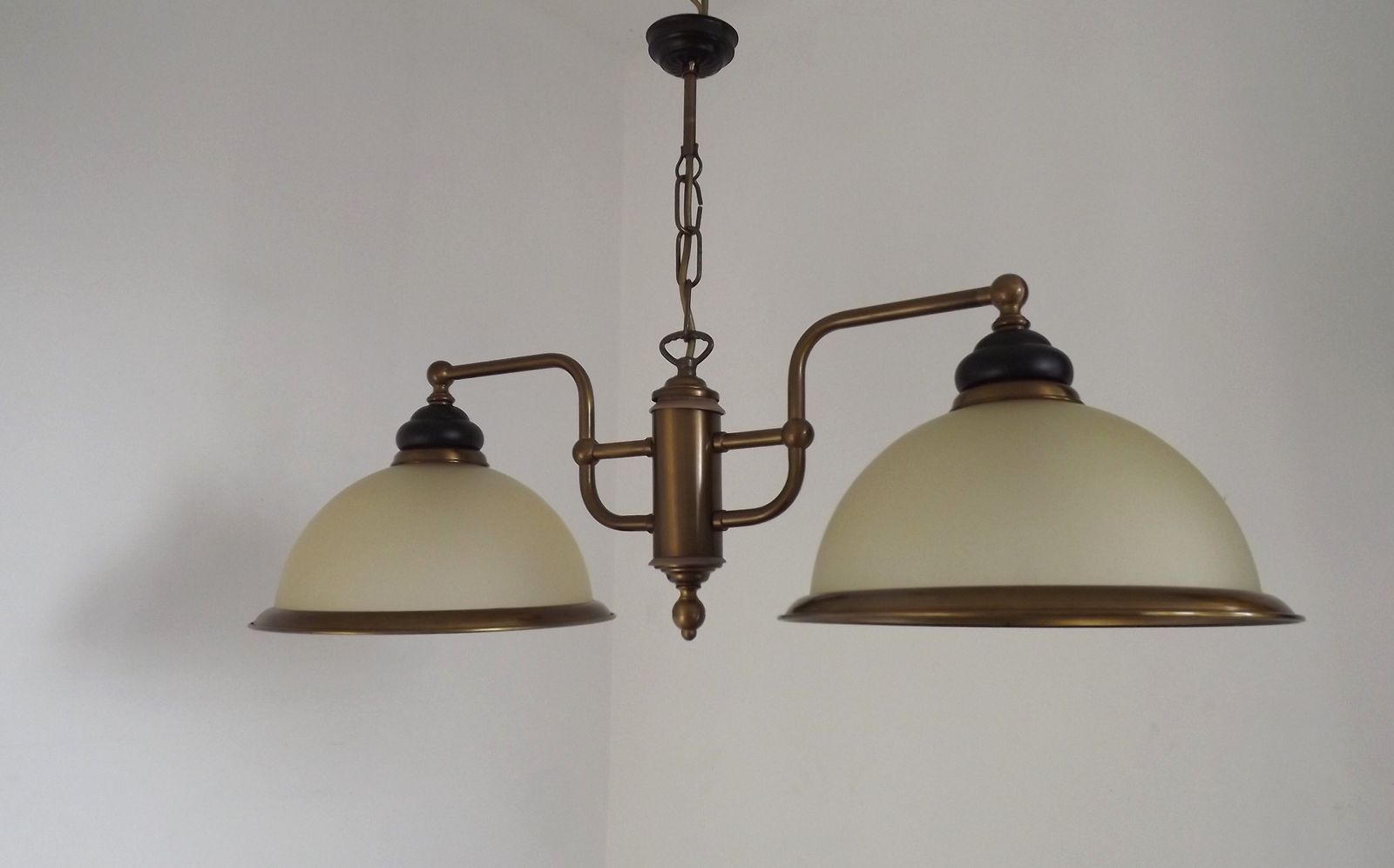French Mid Century Bronze Effect And Black Metal Double Billiard Light With Cream Glass Shades photo furniture