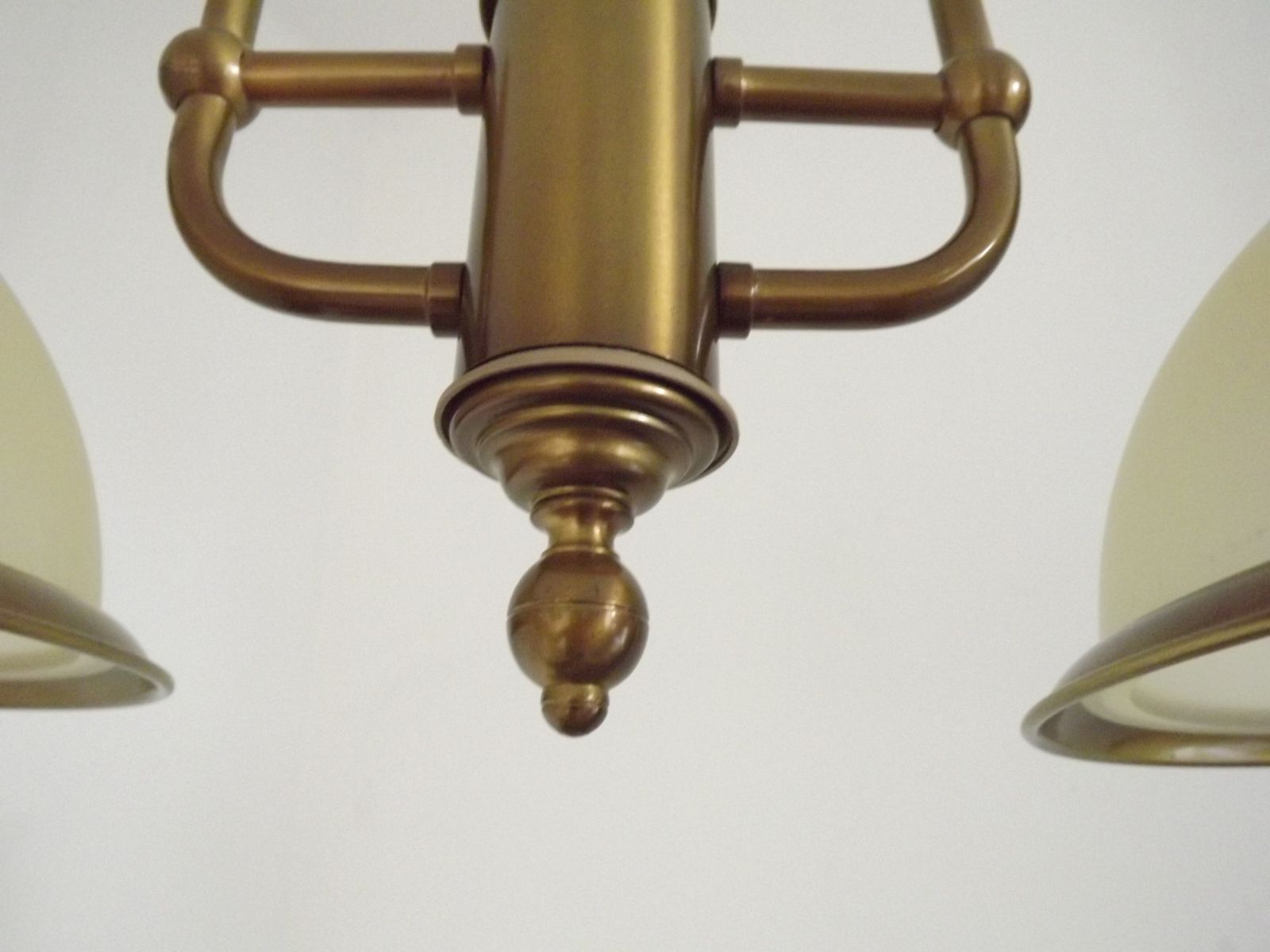 photo furniture French Mid Century Bronze Effect And Black Metal Double Billiard Light With Cream Glass Shades