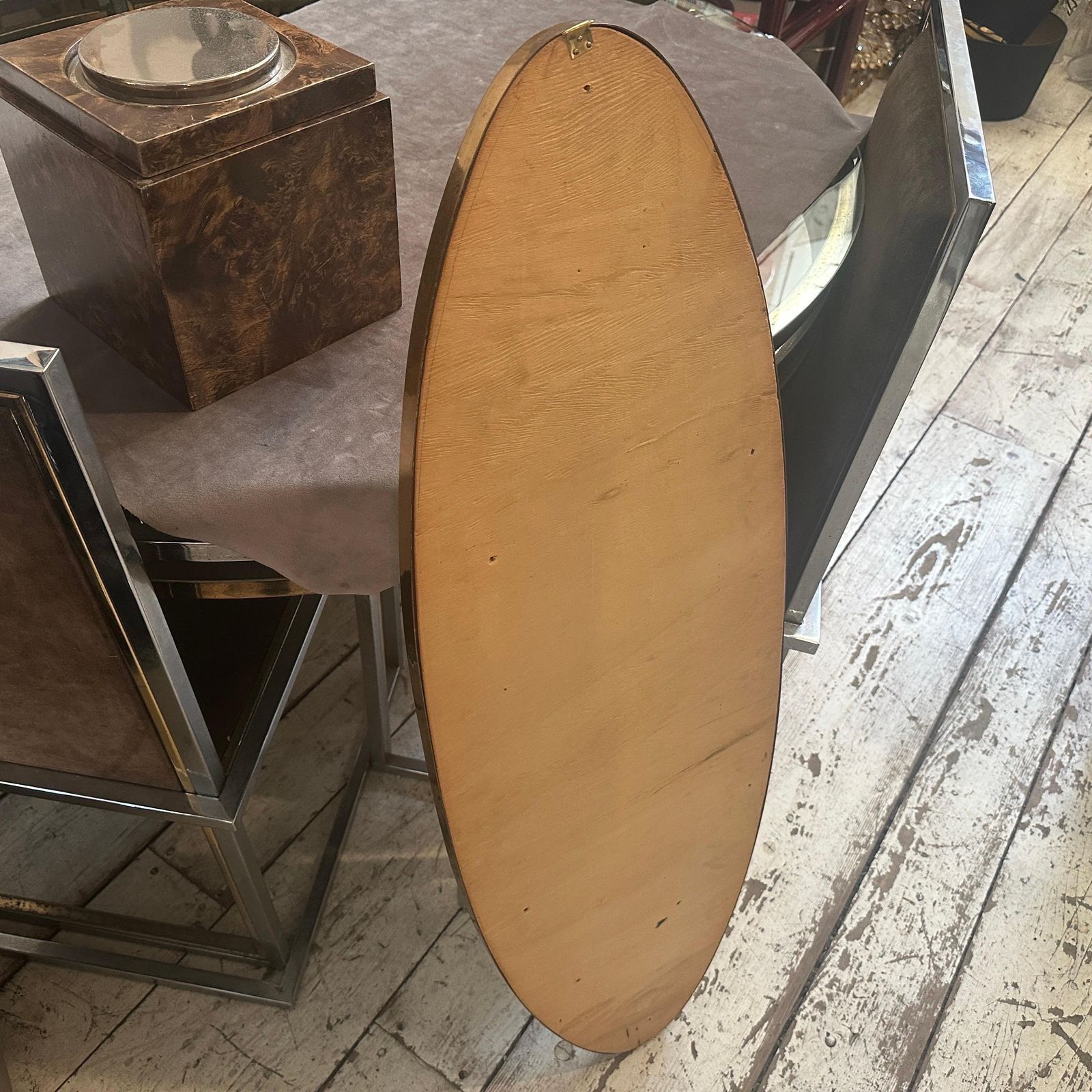 2014.0 1950s Gio Ponti Style Mid Century Modern Brass Italian Long Oval Wall Mirror photo