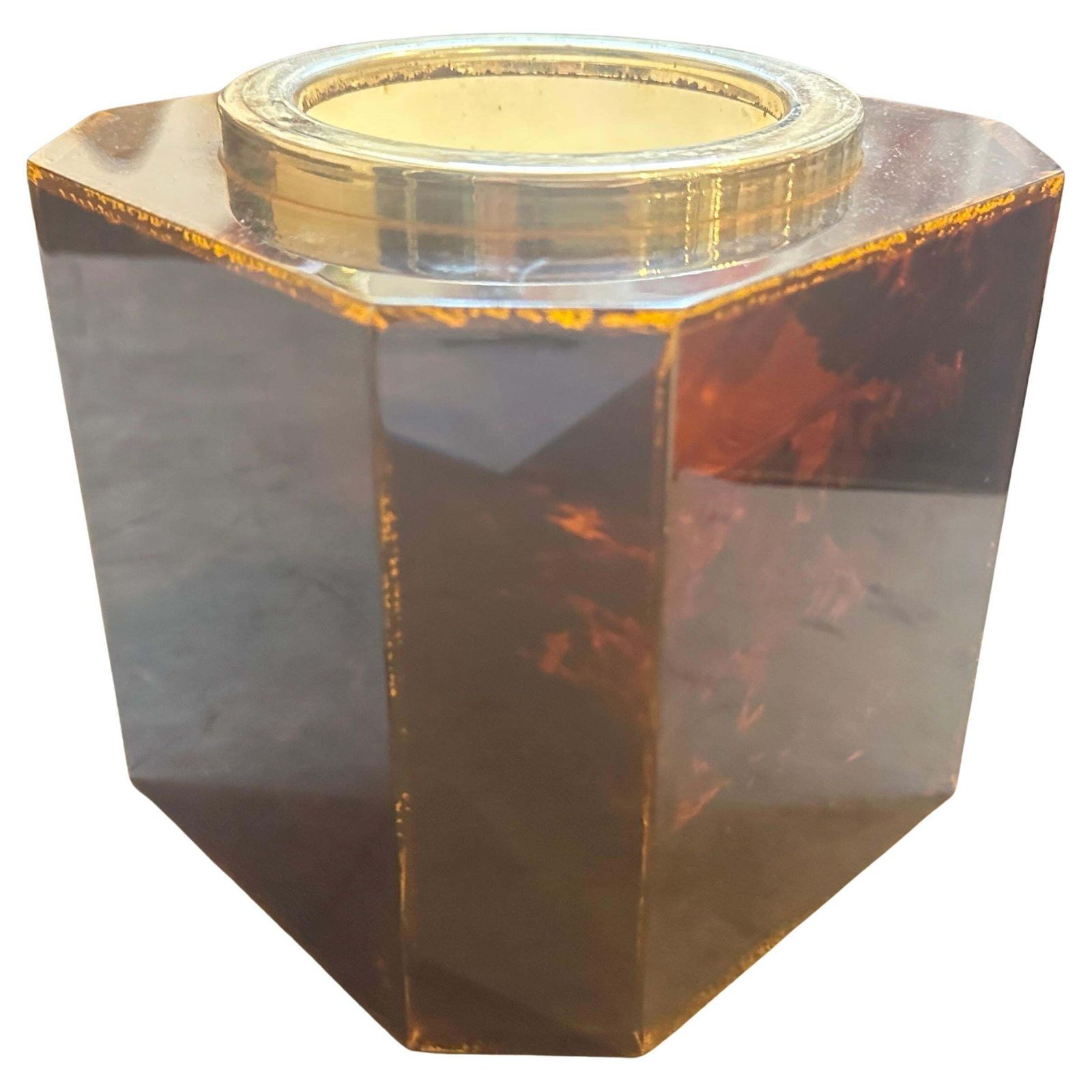 1970s Mid Century Modern Fake Tortoiseshell Lucite Italian Ice Bucket photo for sale