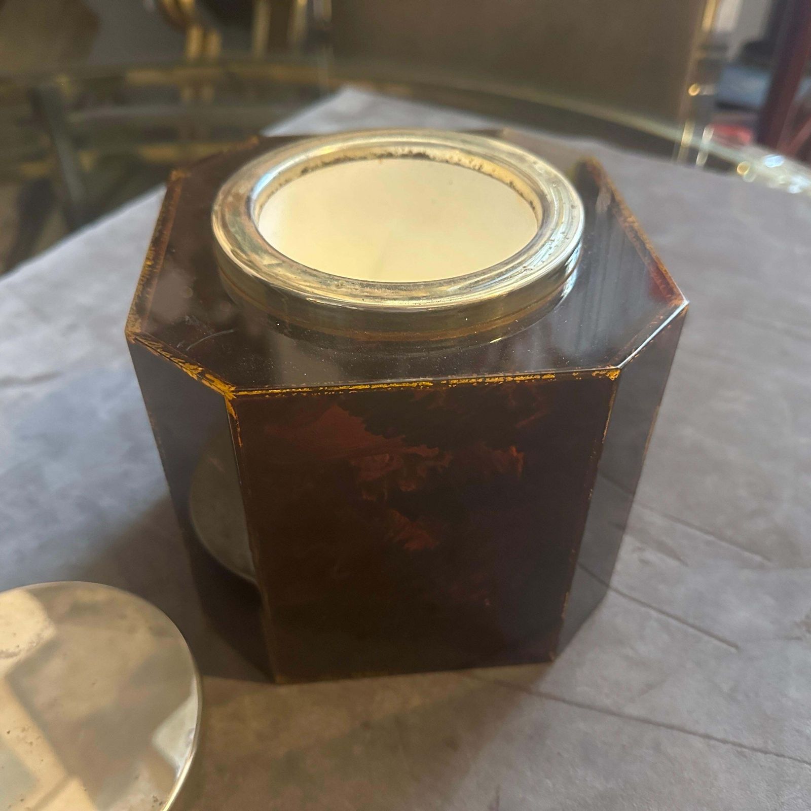 1970s Mid Century Modern Fake Tortoiseshell Lucite Italian Ice Bucket photo vinterior