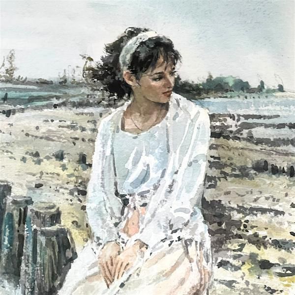 Gordon King Watercolour At The Beach Signed By The Artist photo for sale