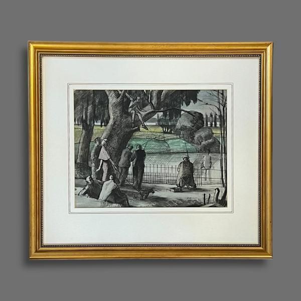 A.D.H Cary Watercolour Fishing In The Park Signed By The Artist