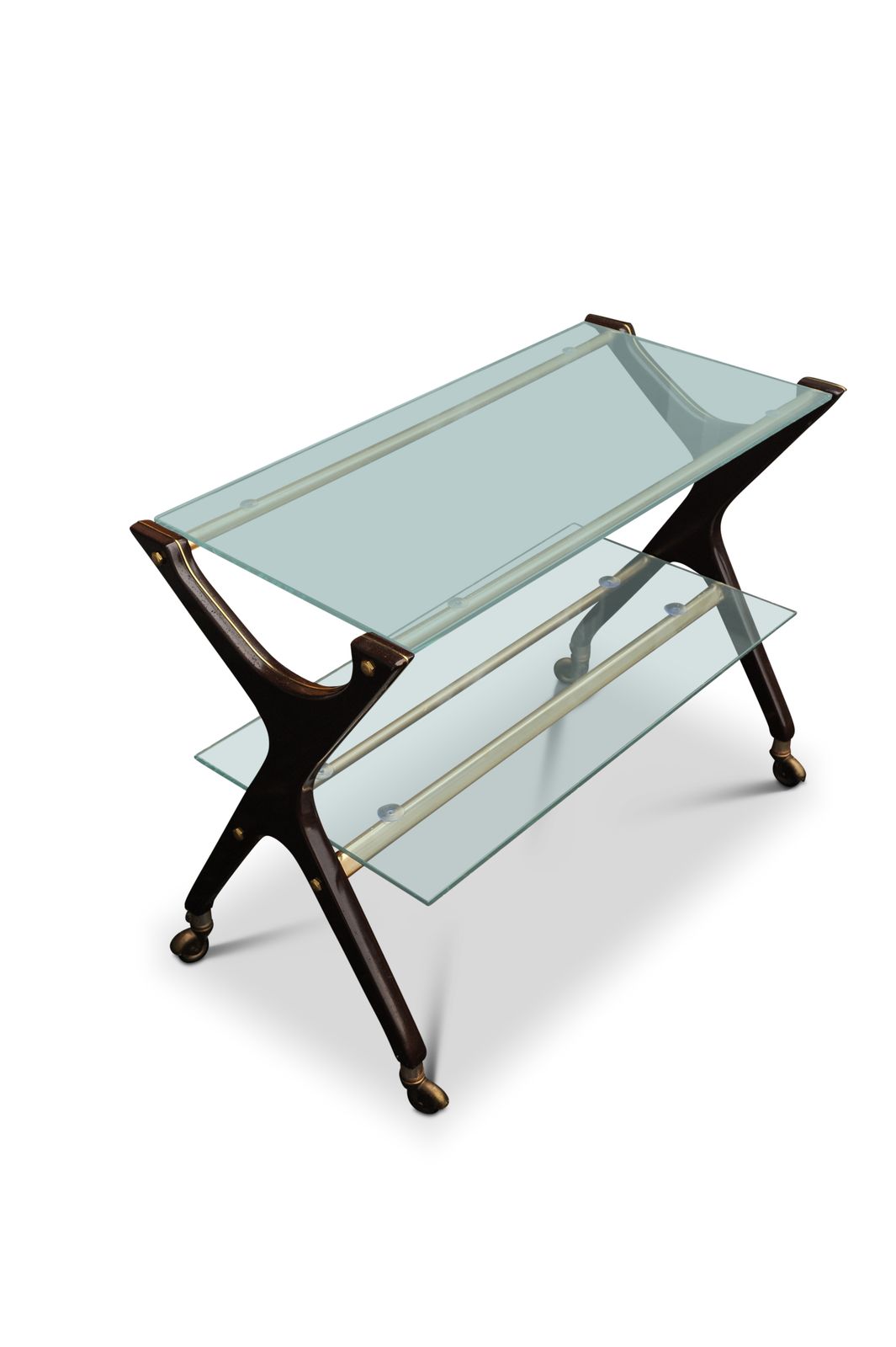 Bar Cart Mid Century Angelo Ostuni Design Mahogany & Brass Two Tier Glazed 1970's photo Furniture