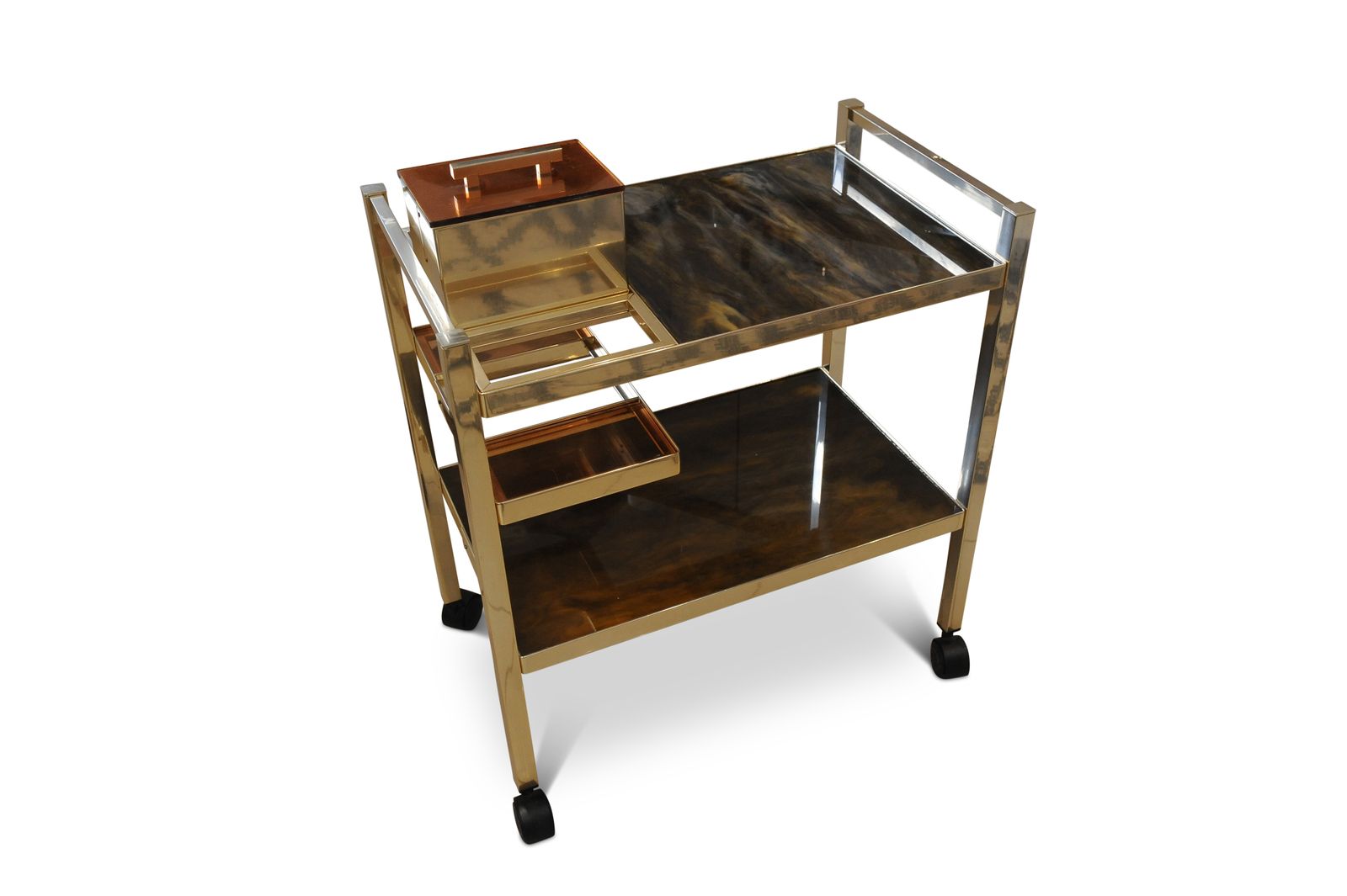Bart Cart Aluminium & Lucite Two Tier Bar Cart With Marbleized Tiers Made In Denmark 1970's photo 1620.0