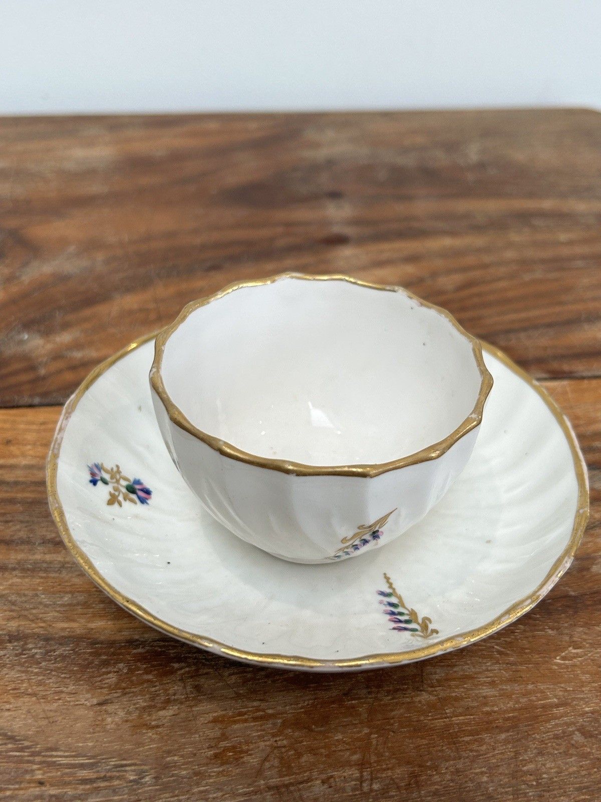 Antique Derby Porcelain Tea Bowl & Saucer No.129, Gilt Border & Floral, 19thc photo 68.0
