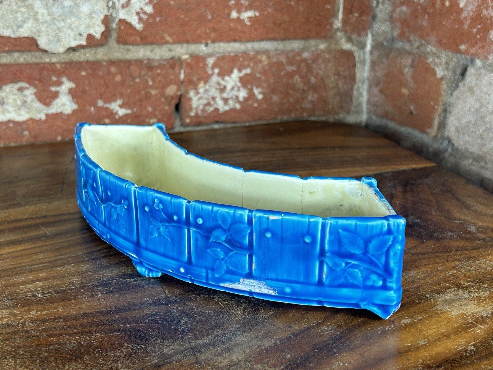 Minton Majolica Floral Trough Vase – Antique Rectangular Planter 26cm photo furniture