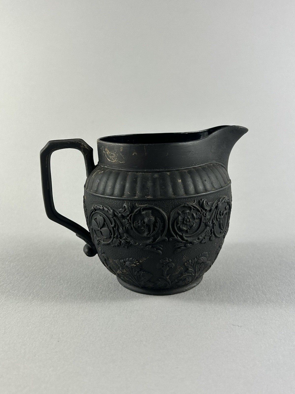 Antique Wedgwood Black Basalt Miniature Creamer Jug Four Nations 19thc Rare photo furniture