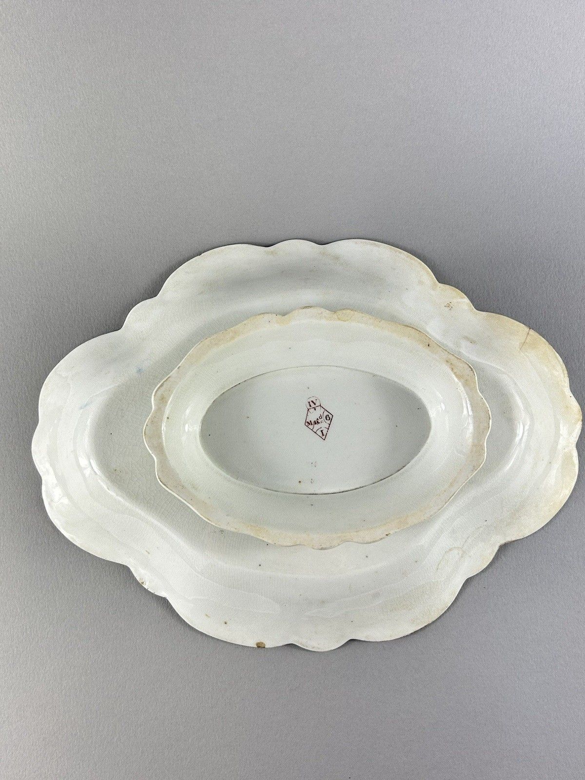 Antique English Porcelain Green & Gilt Pierced Oval Centerpiece 30cm photo 60.0