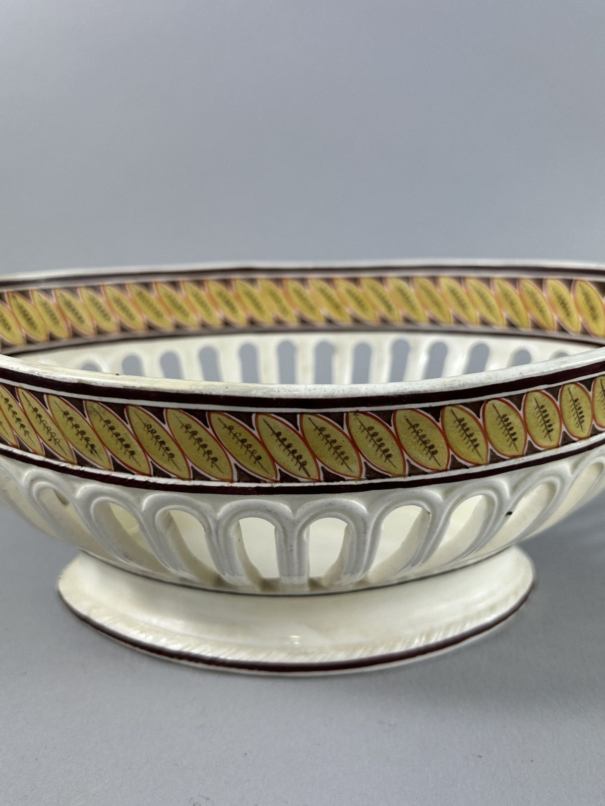 Antique Spode Creamware Reticulated Two Handle Centerpiece Bowl photo vinterior