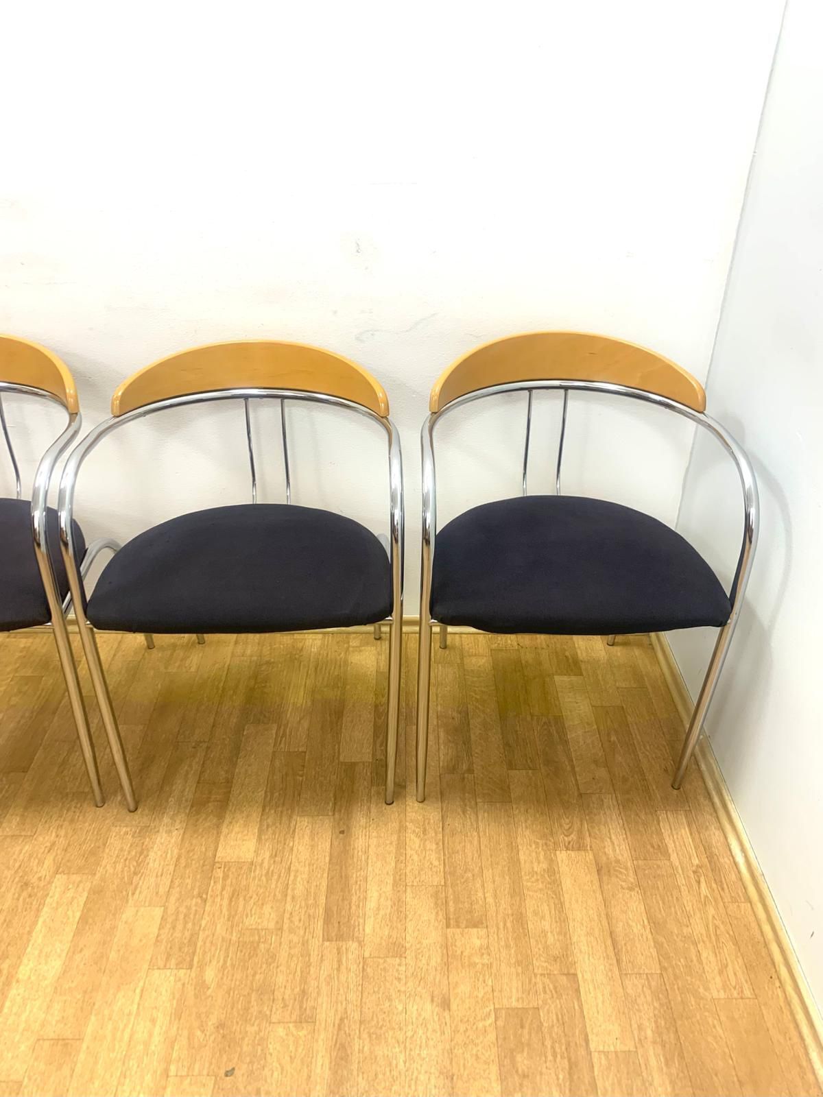 Set Of 4 Chrome And Wood Chairs, Italy, 1980s photo Furniture