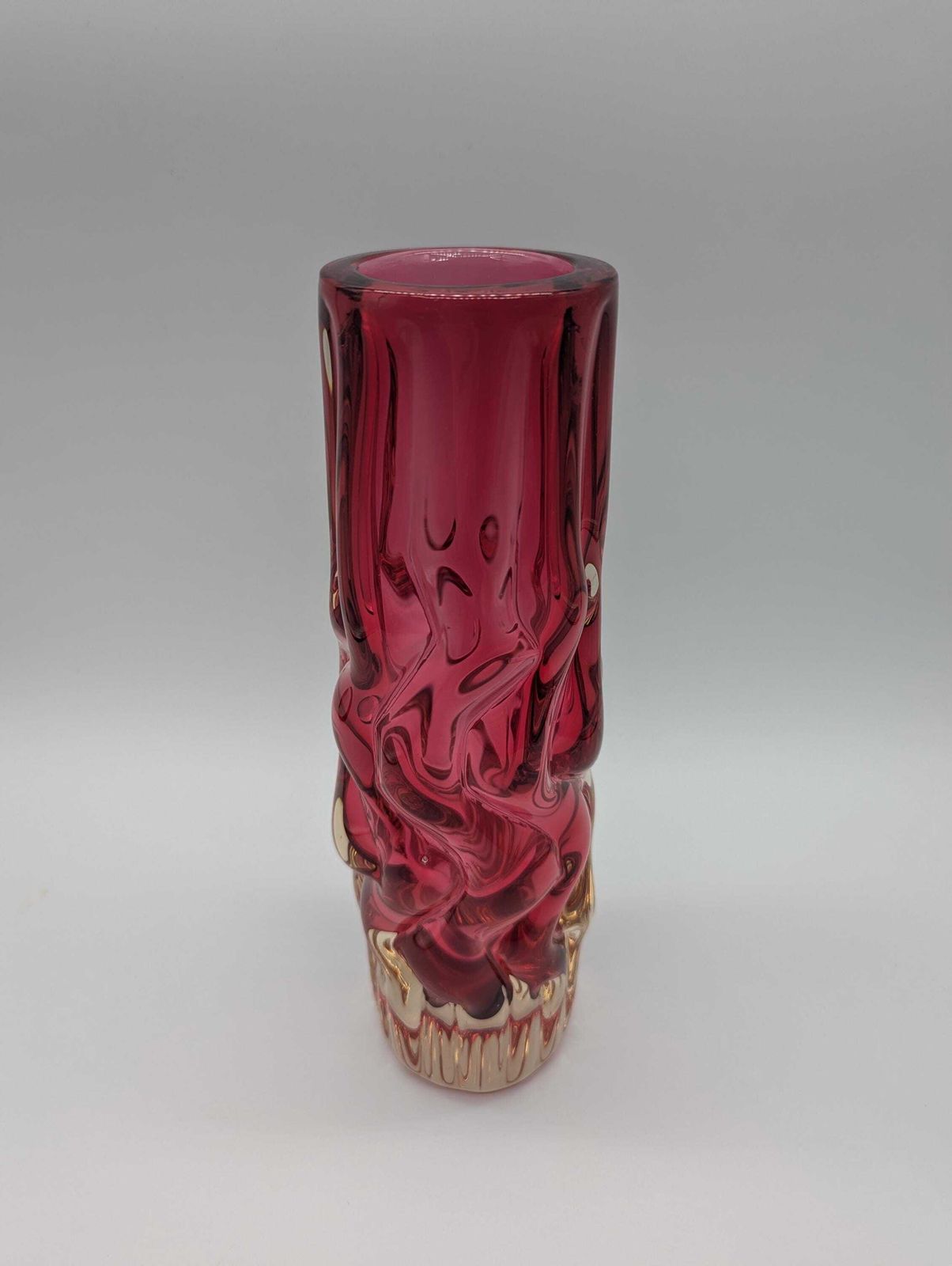 Vintage Czech Sommerso Brain Vase – Pink Red Glass – Pavel Hlava – Mid Century Art photo Home Decor