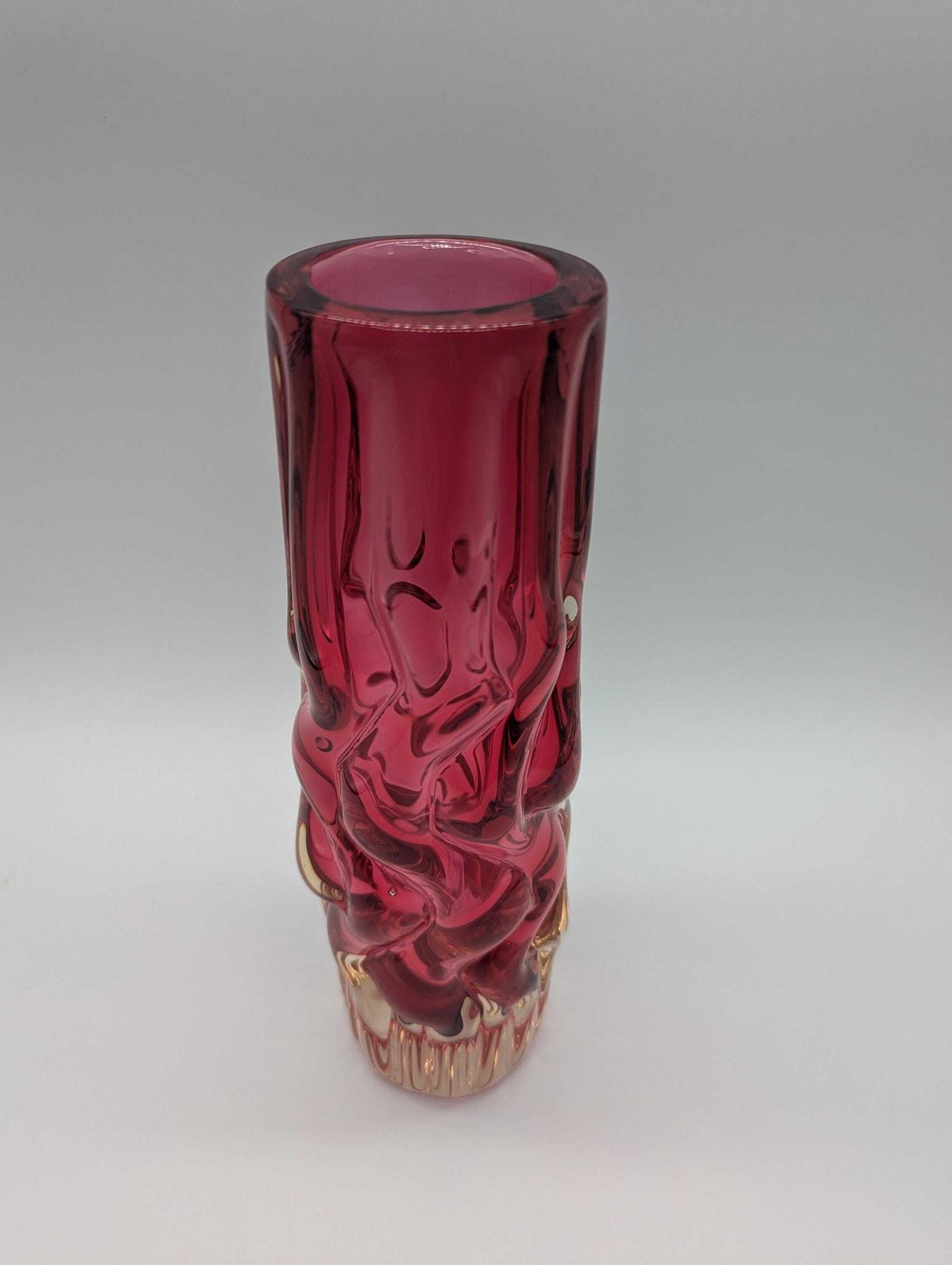 Vintage Czech Sommerso Brain Vase – Pink Red Glass – Pavel Hlava – Mid Century Art photo 120.0