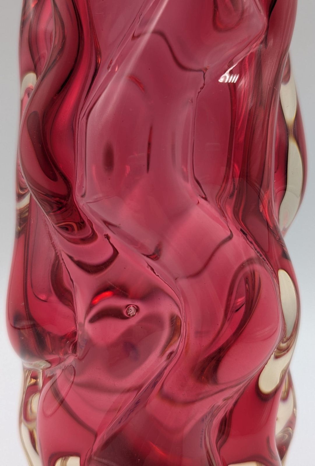 120.0 Vintage Czech Sommerso Brain Vase – Pink Red Glass – Pavel Hlava – Mid Century Art photo