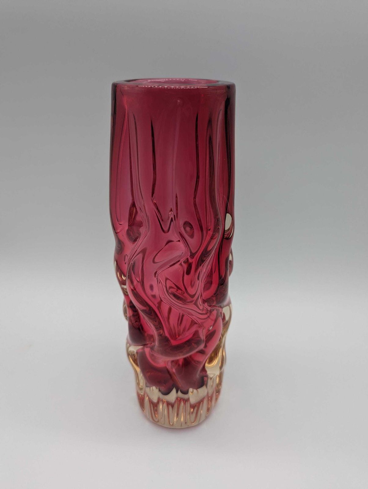 photo vinterior Vintage Czech Sommerso Brain Vase – Pink Red Glass – Pavel Hlava – Mid Century Art