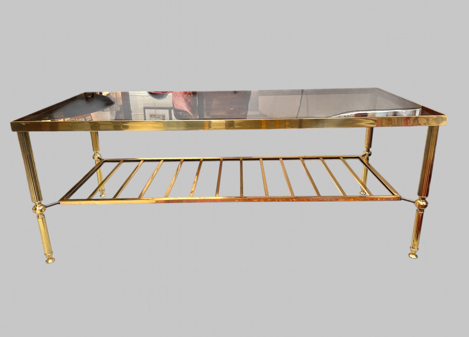 Mid Century Italian Brass & Smoked Glass Coffee Table, 1970s