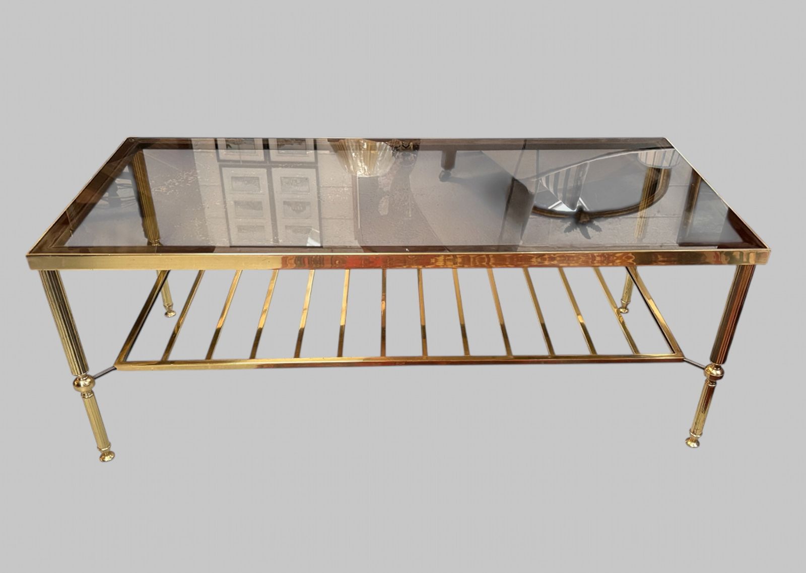 Mid Century Italian Brass & Smoked Glass Coffee Table, 1970s photo furniture