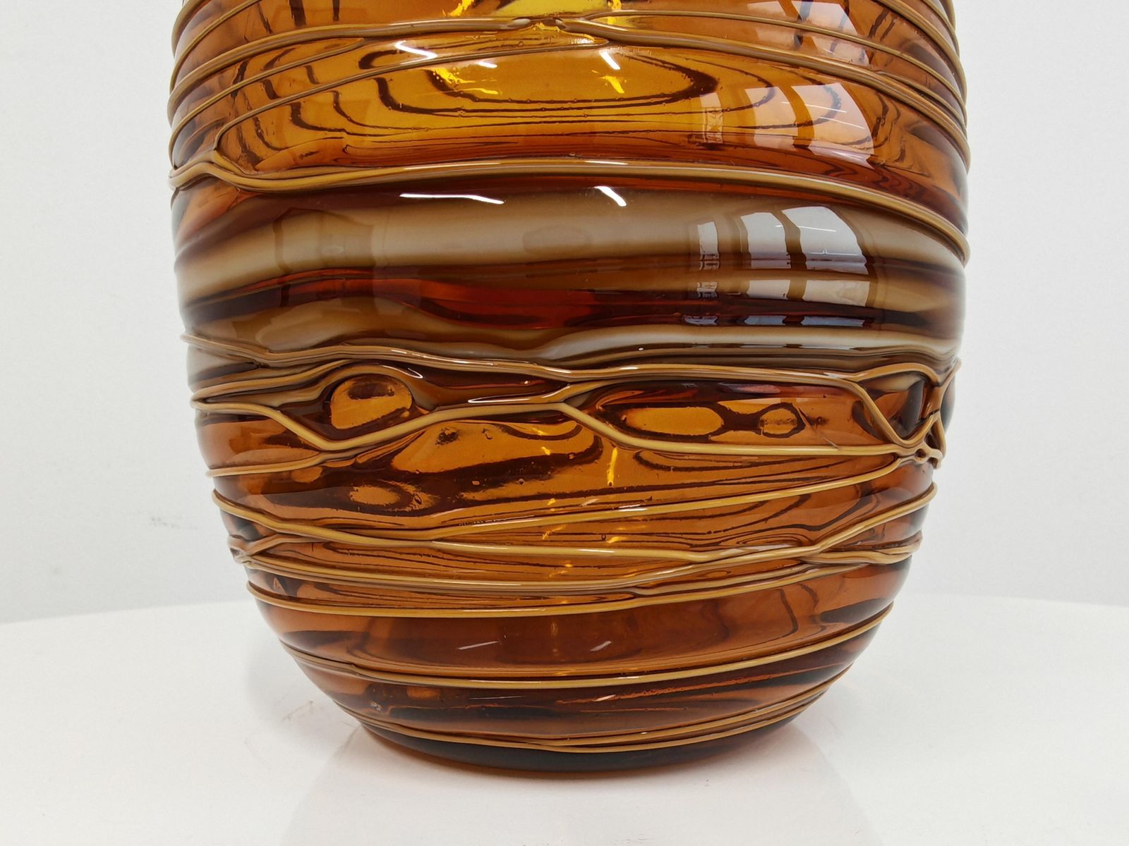 Mid Century Murano Glass Vase In Amber Glass By Fulvio Bianconi For Venini photo for sale