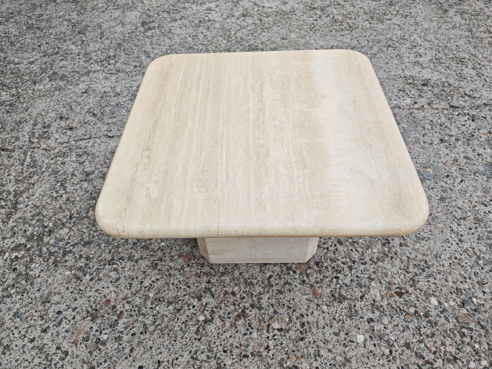 Mid Century Modern Square Shaped Coffee Table In Travertine, Italy 1970s photo vintage