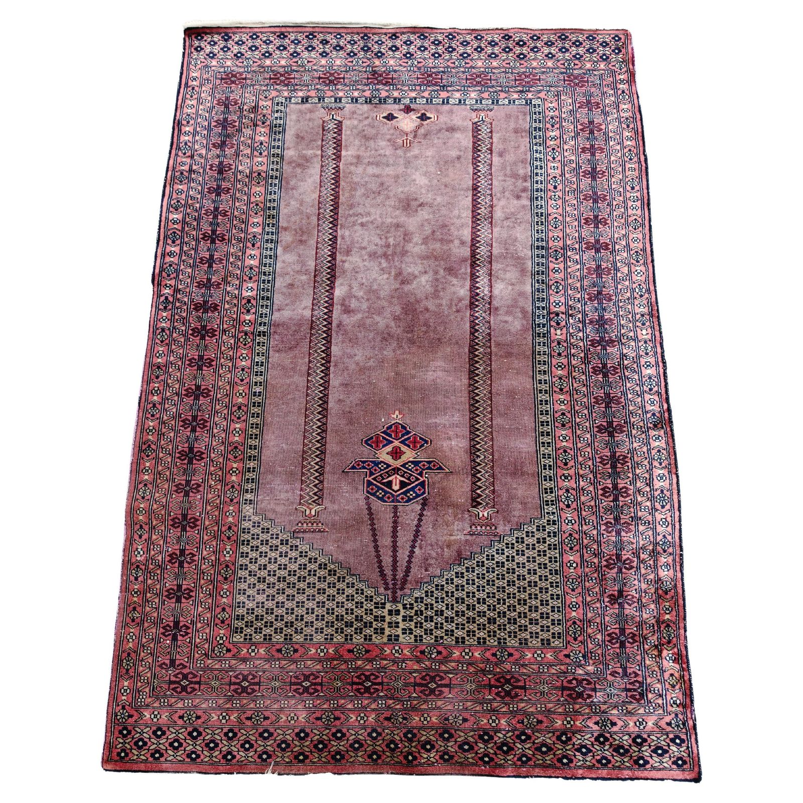 Vintage Anatolian Prayer Rug In Purple Hand Knotted Wool