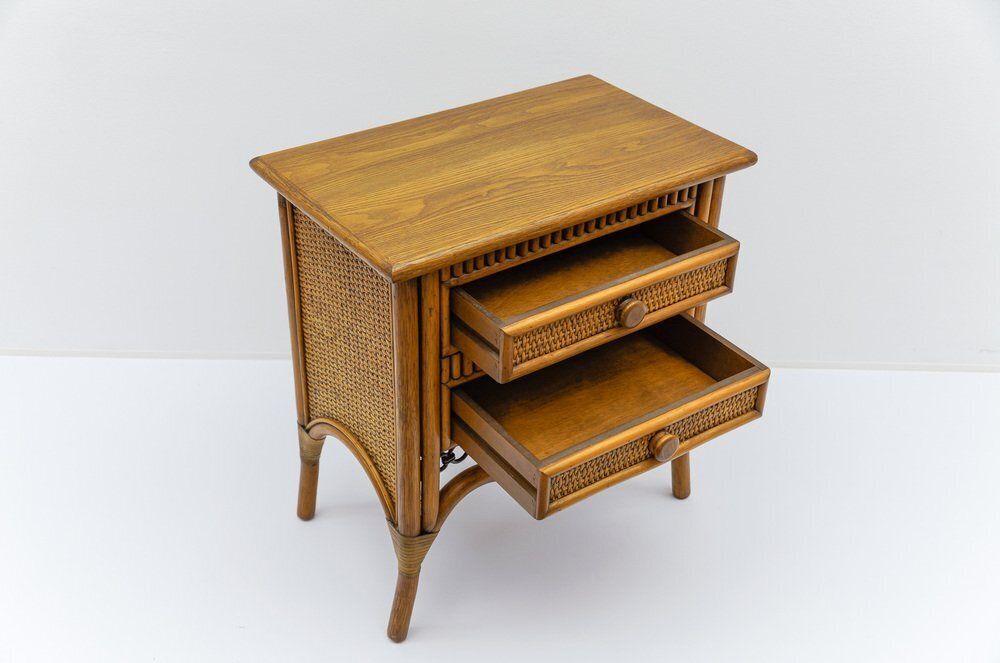Italian Rattan And Wrought Iron Commode, 1970s, Set Of 2 photo vintage