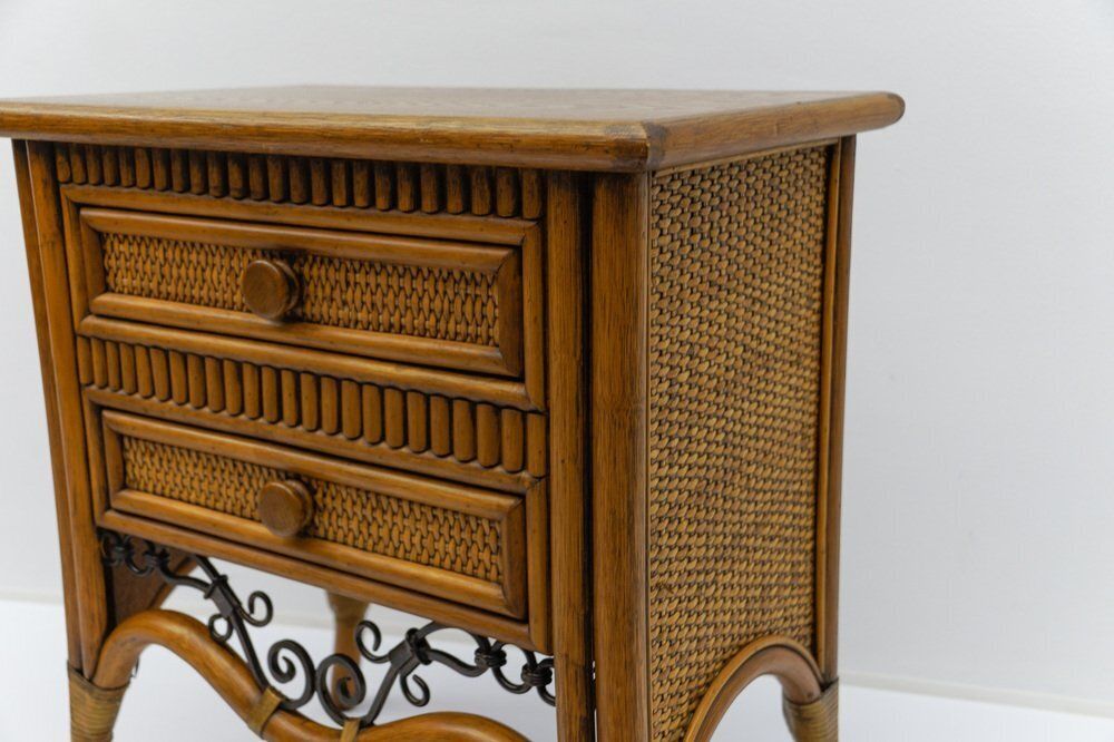 photo furniture Italian Rattan And Wrought Iron Commode, 1970s, Set Of 2