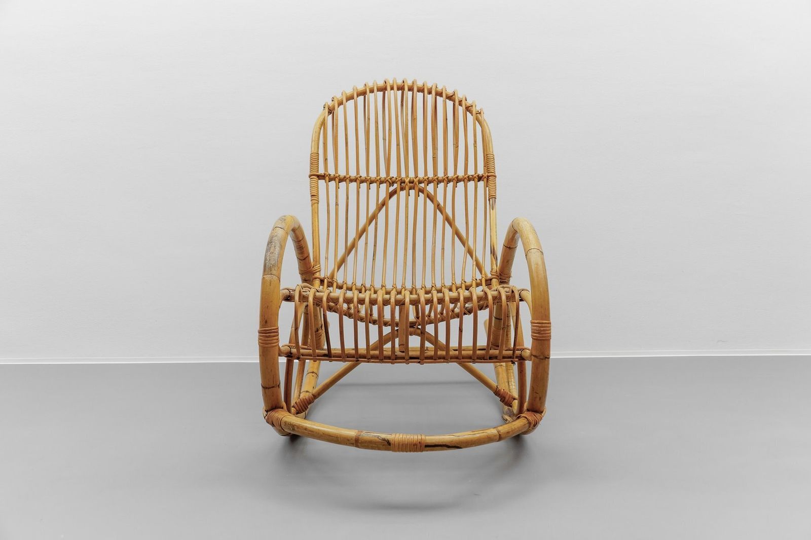 Mid Century Modern Rattan And Bamboo Rocking Chair, 1960s photo for sale