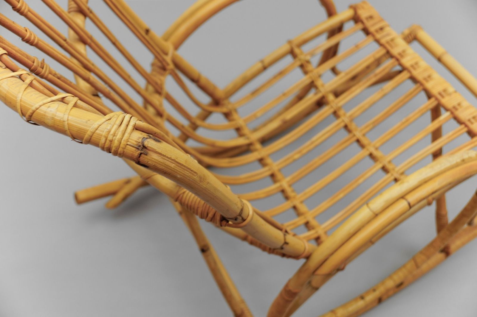 Mid Century Modern Rattan And Bamboo Rocking Chair, 1960s photo buy