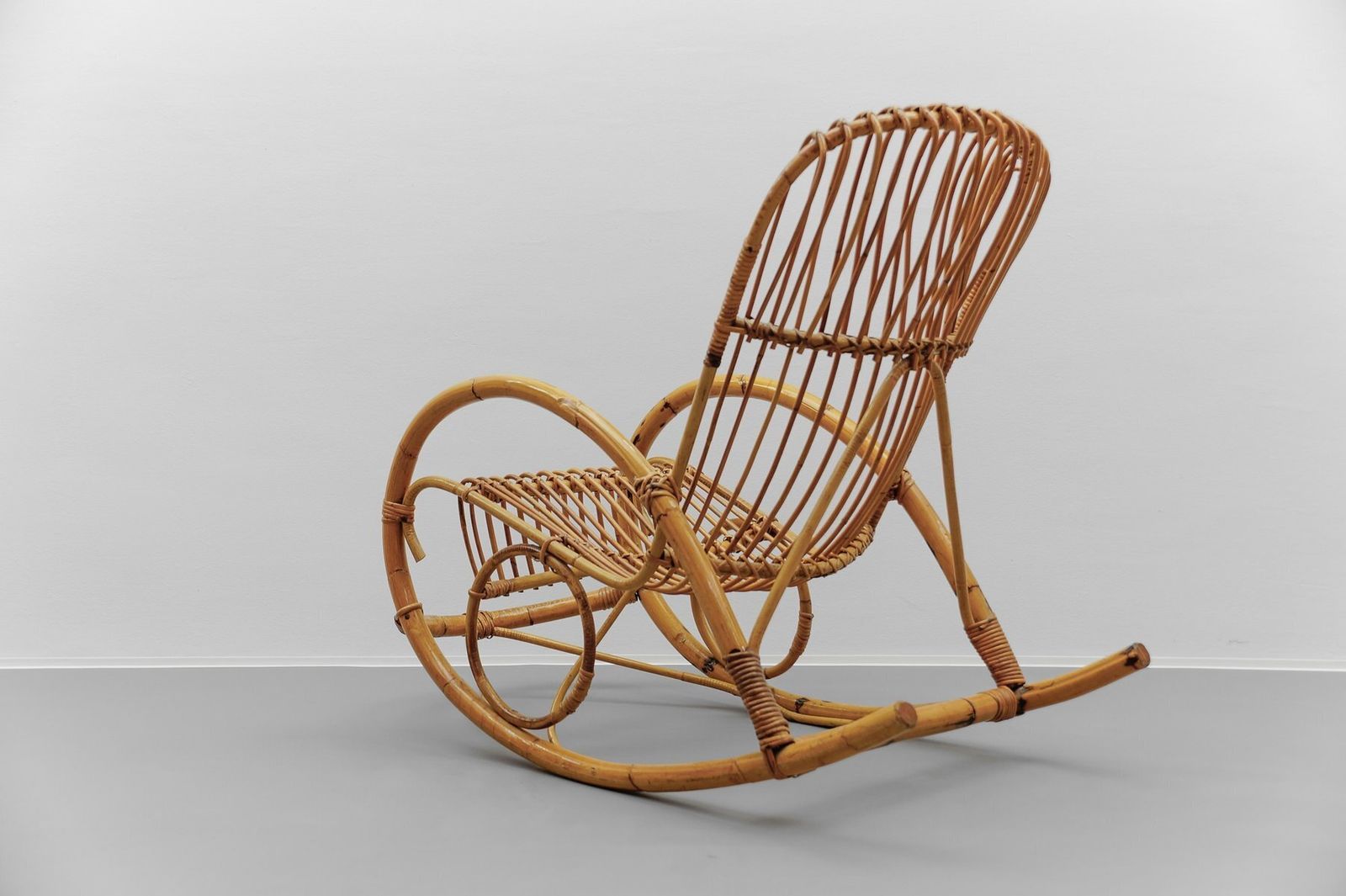 Mid Century Modern Rattan And Bamboo Rocking Chair, 1960s photo Furniture