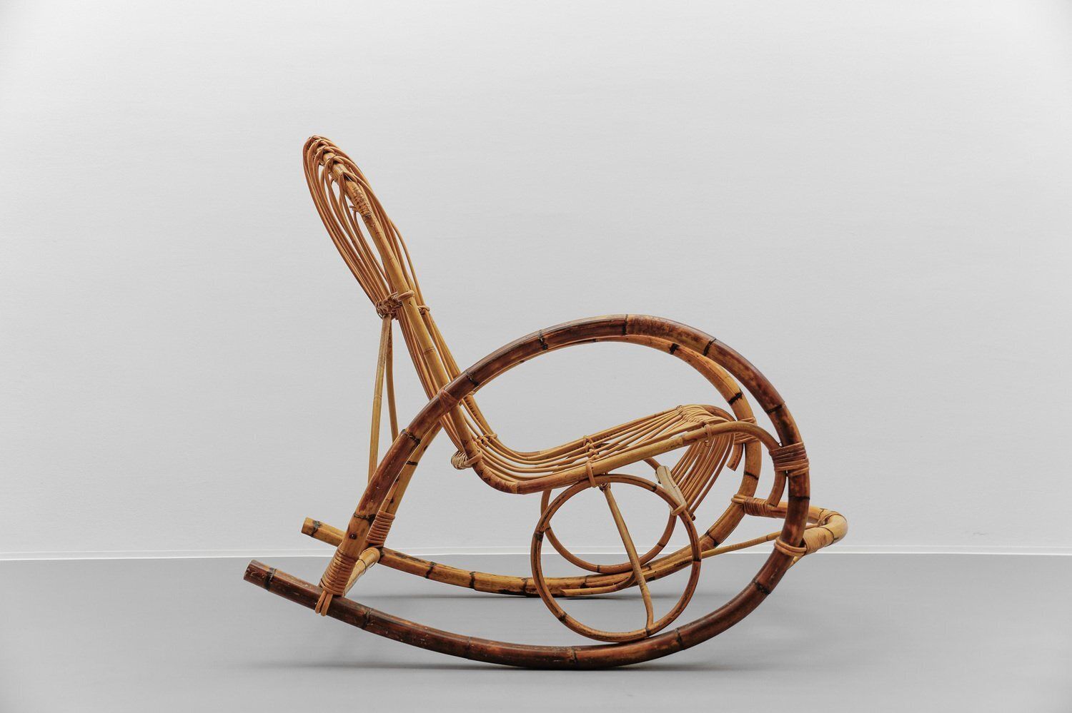 Mid Century Modern Rattan And Bamboo Rocking Chair, 1960s photo for sale