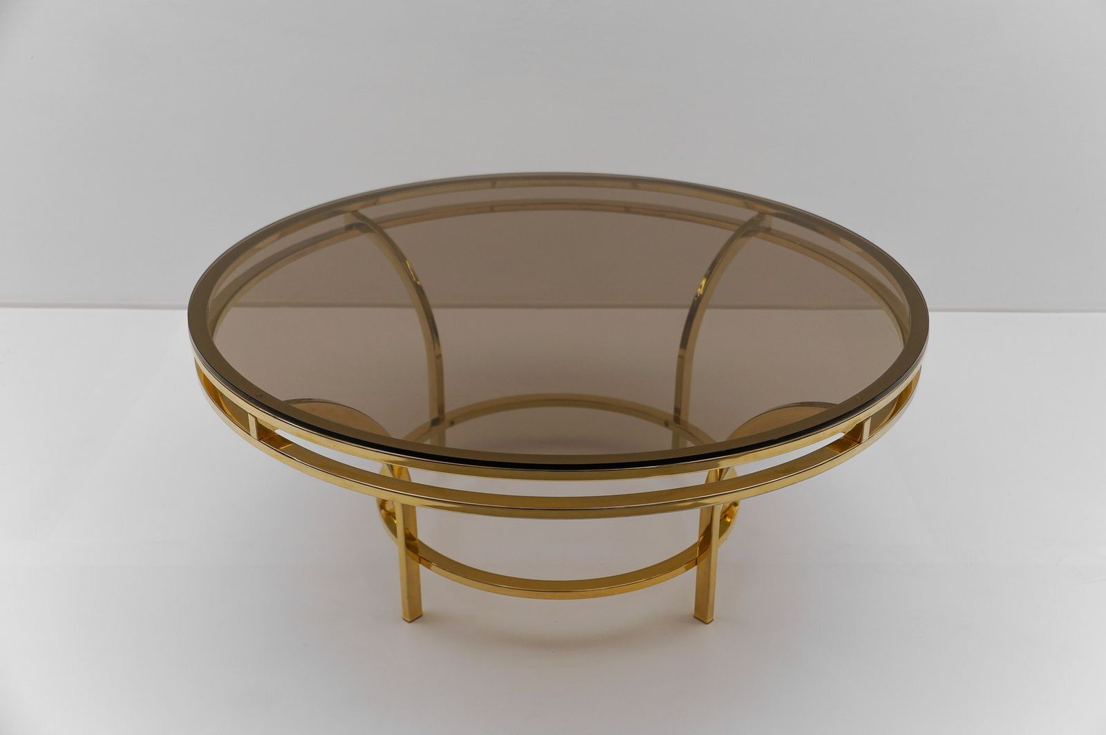 Round Double Frame Gilt And Smoked Glass Coffee Table, 1970s photo for sale