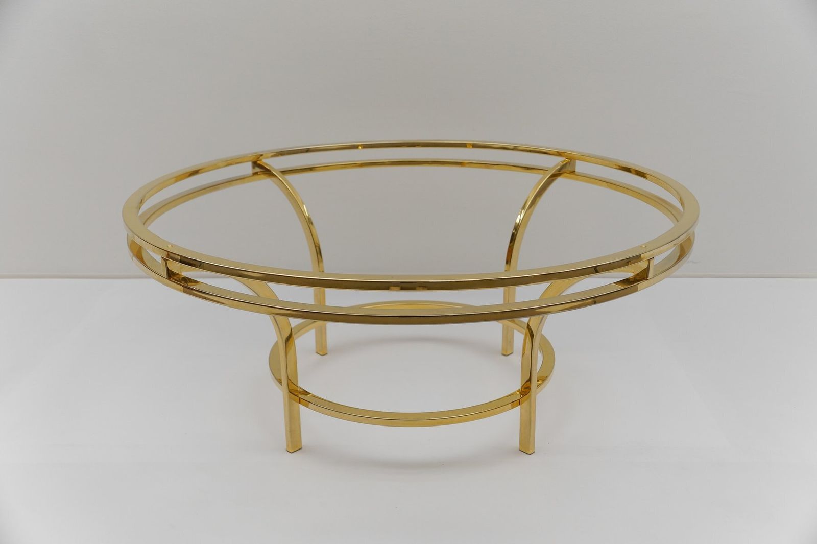 Round Double Frame Gilt And Smoked Glass Coffee Table, 1970s photo vinterior
