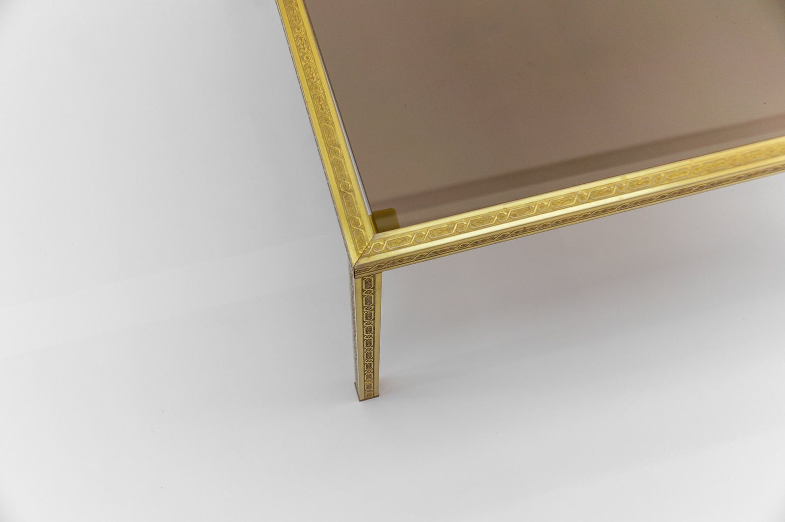 photo vintage Brass And Smoked Glass Coffee Tables With Ornaments, 1970s, Set Of 2