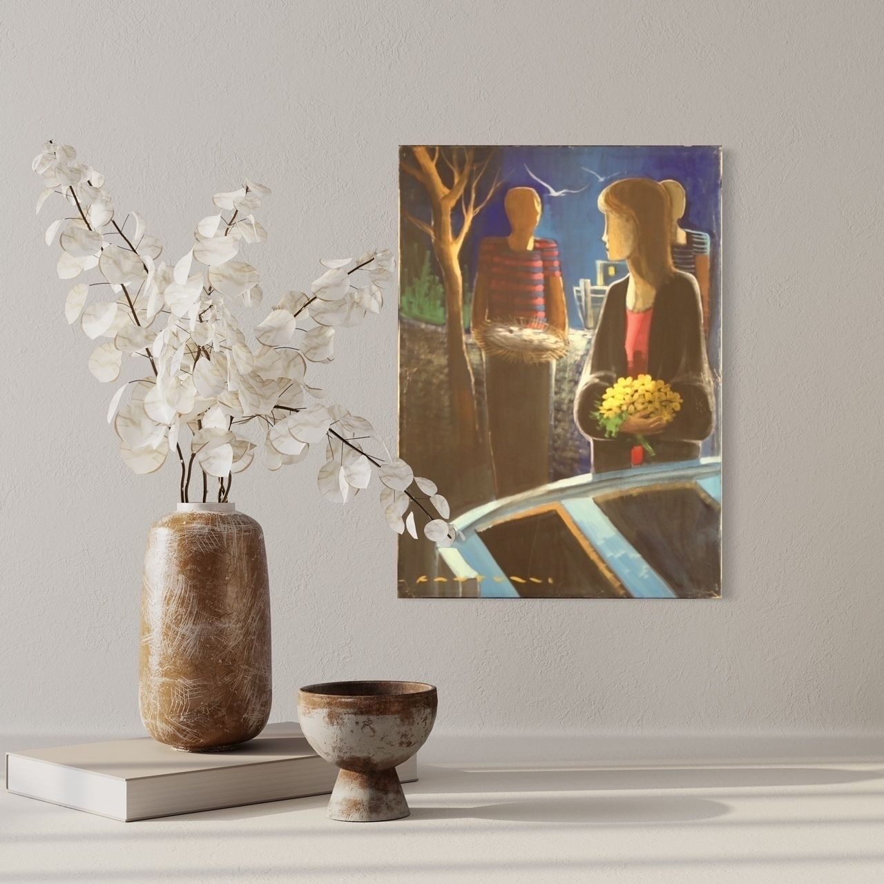 photo furniture Italian Painting Signed Figures In The Night